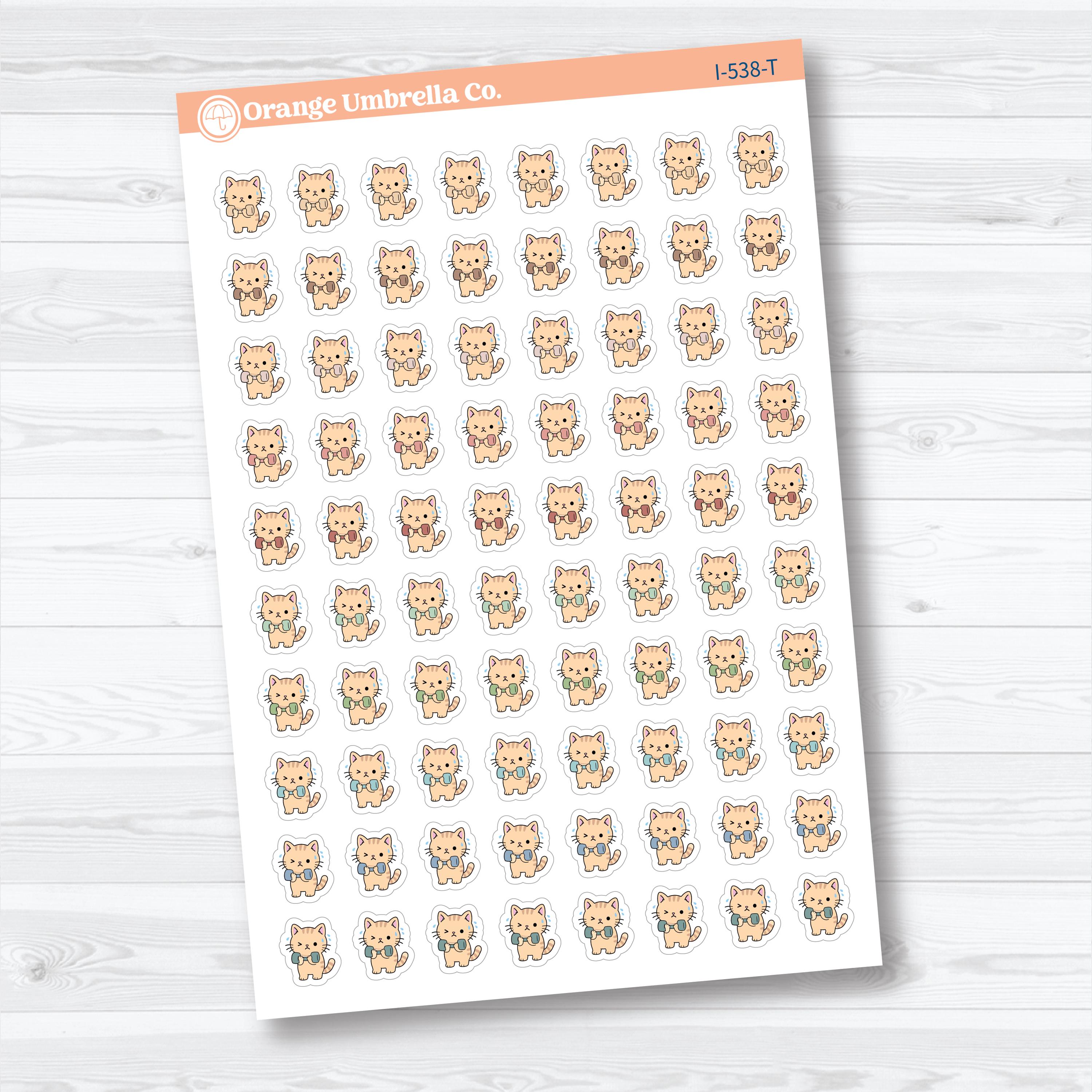 Mini Weight Lifting Spazz Cat Stickers | Planner Stickers | I-538