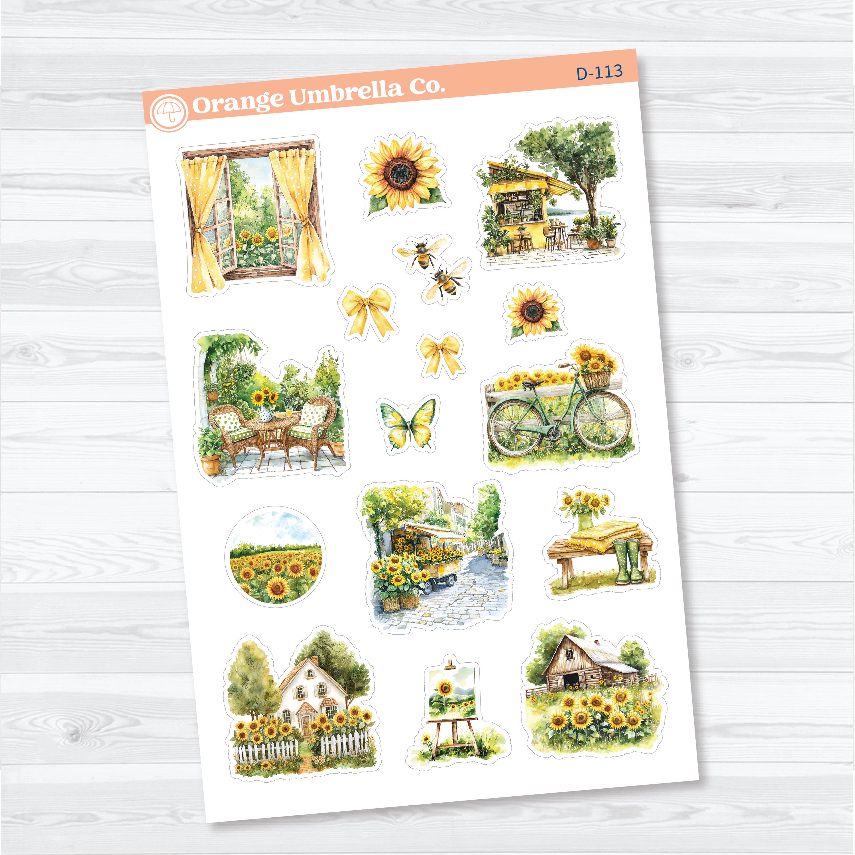 Sun Blooms Sunflower Decorative Stickers | Planner Stickers | D-113-114