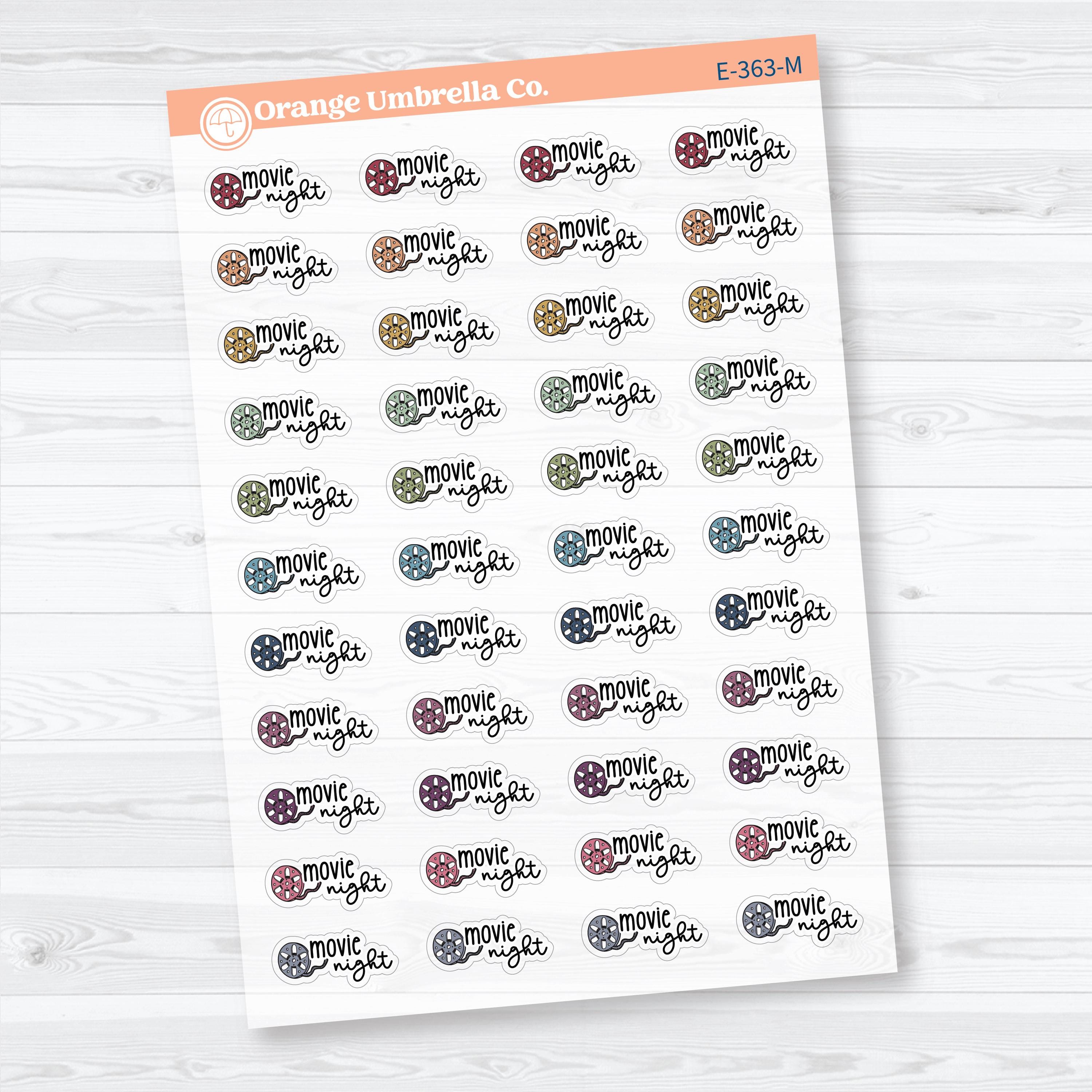 Movie Night Doodled Event Labels Clear Matte | Planner Stickers | E-363-CM