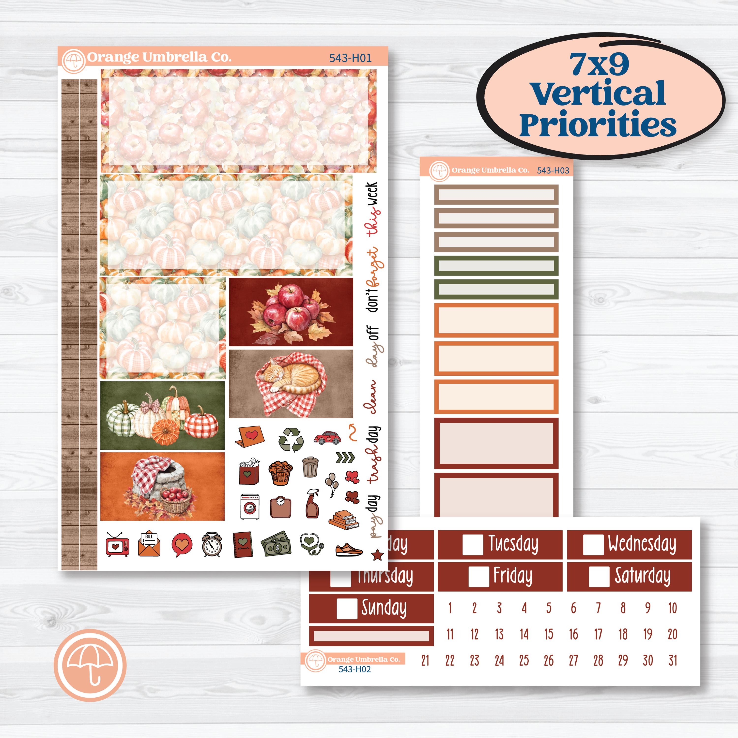 Apple Harvest Planner Kit | Plum Vertical Priorities 7x9 Planner Kit Stickers | Apple Crisp | KIT-543-H