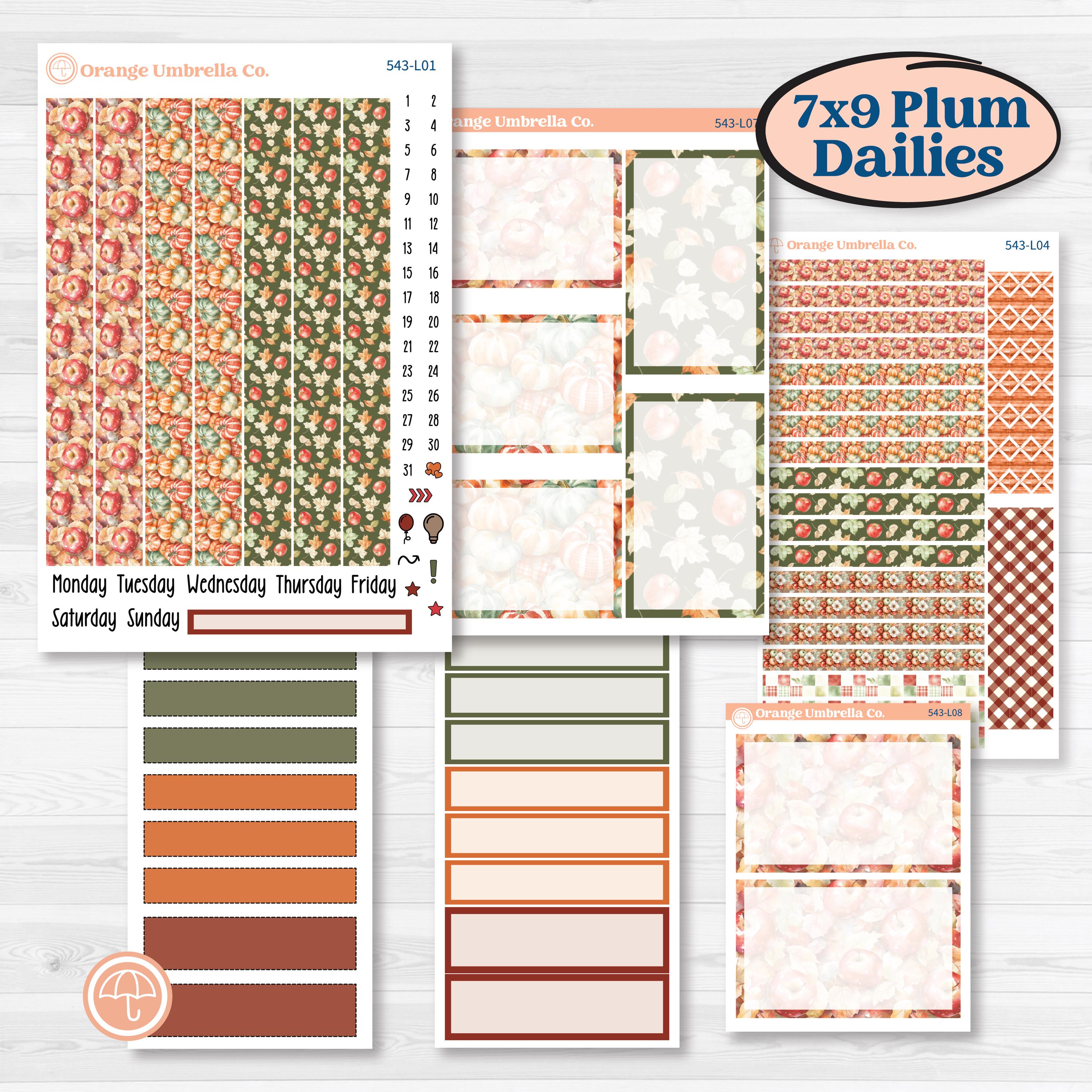 Apple Harvest Planner Kit | 7x9 Plum Daily Planner Kit Stickers | Apple Crisp | KIT-543-L