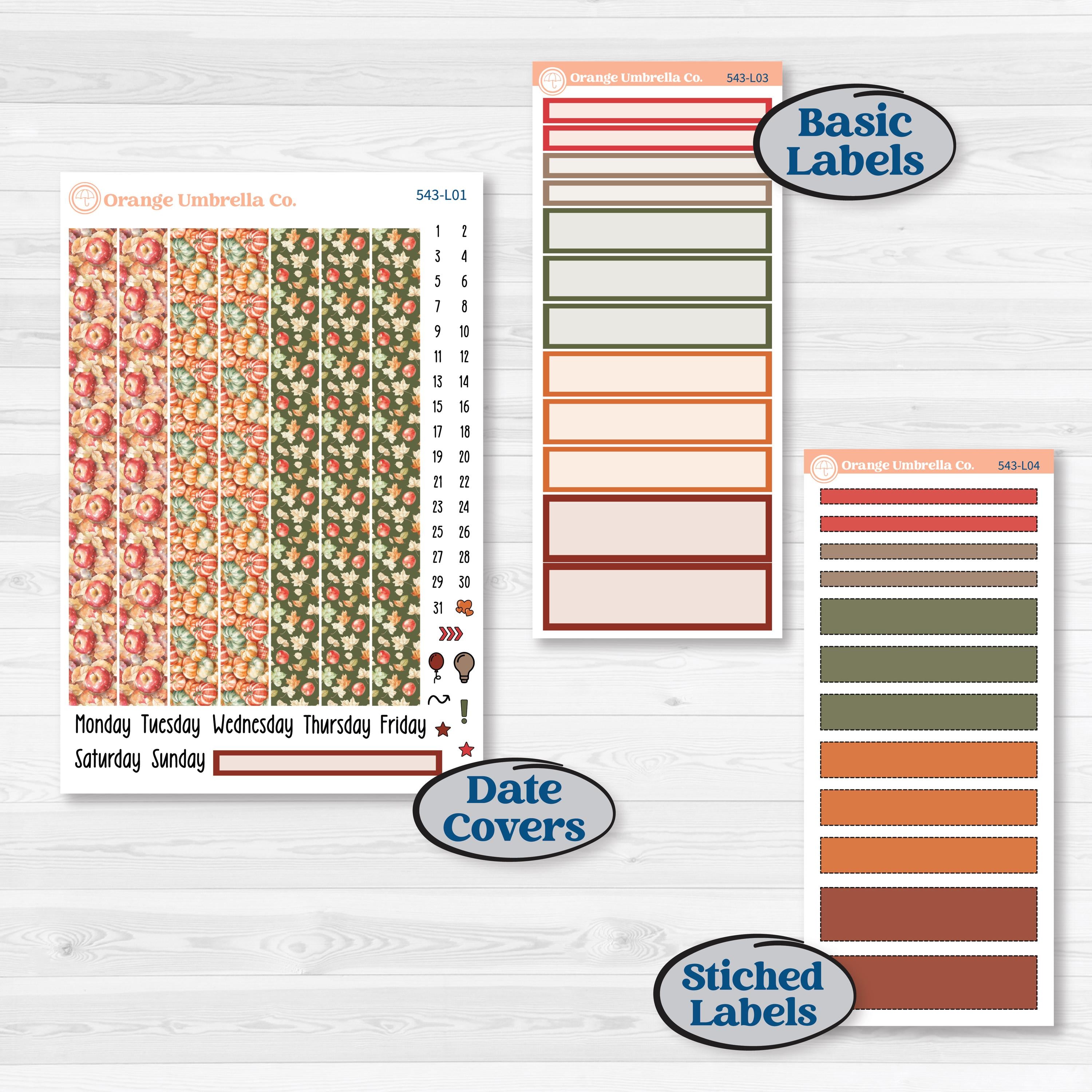 Apple Harvest Planner Kit | 7x9 Plum Daily Planner Kit Stickers | Apple Crisp | KIT-543-L