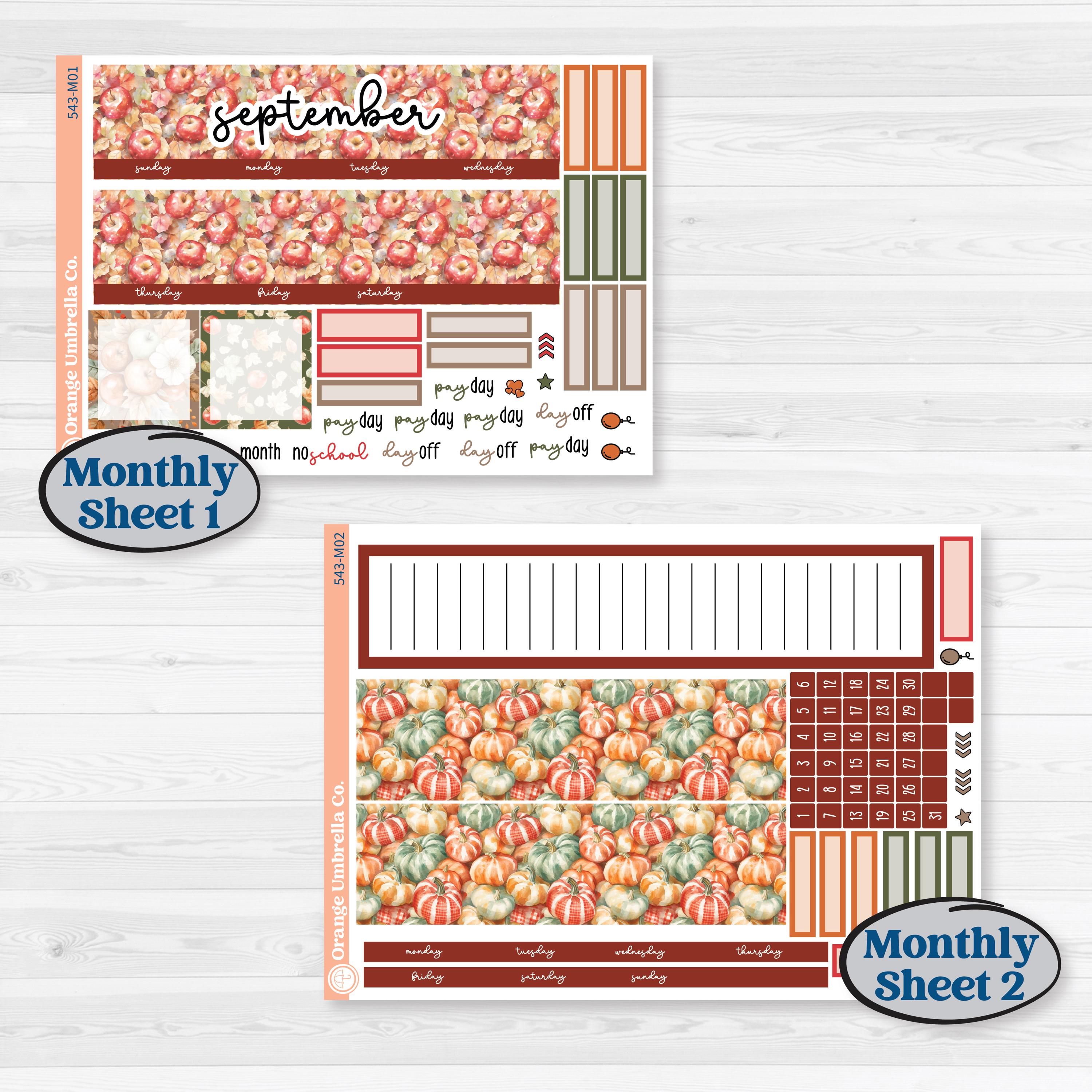 Apple Harvest Planner Kit | A5 Erin Condren Monthly & Productivity Dashboard Sticker Kit | Apple Crisp | KIT-543-M