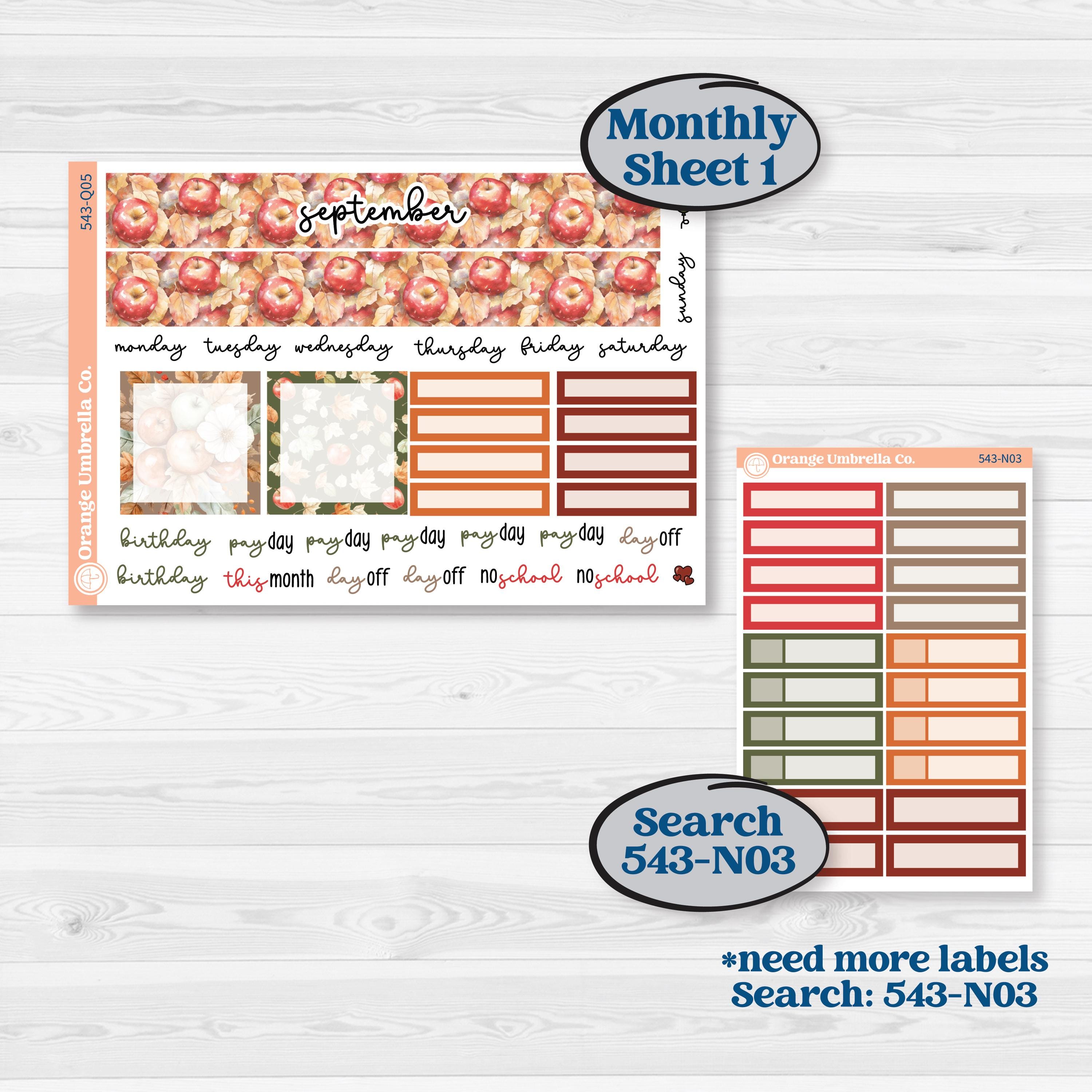 Apple Harvest Planner Kit | 7x9 Plum Monthly & Dashboard Planner Kit Stickers | Apple Crisp | KIT-543-Q
