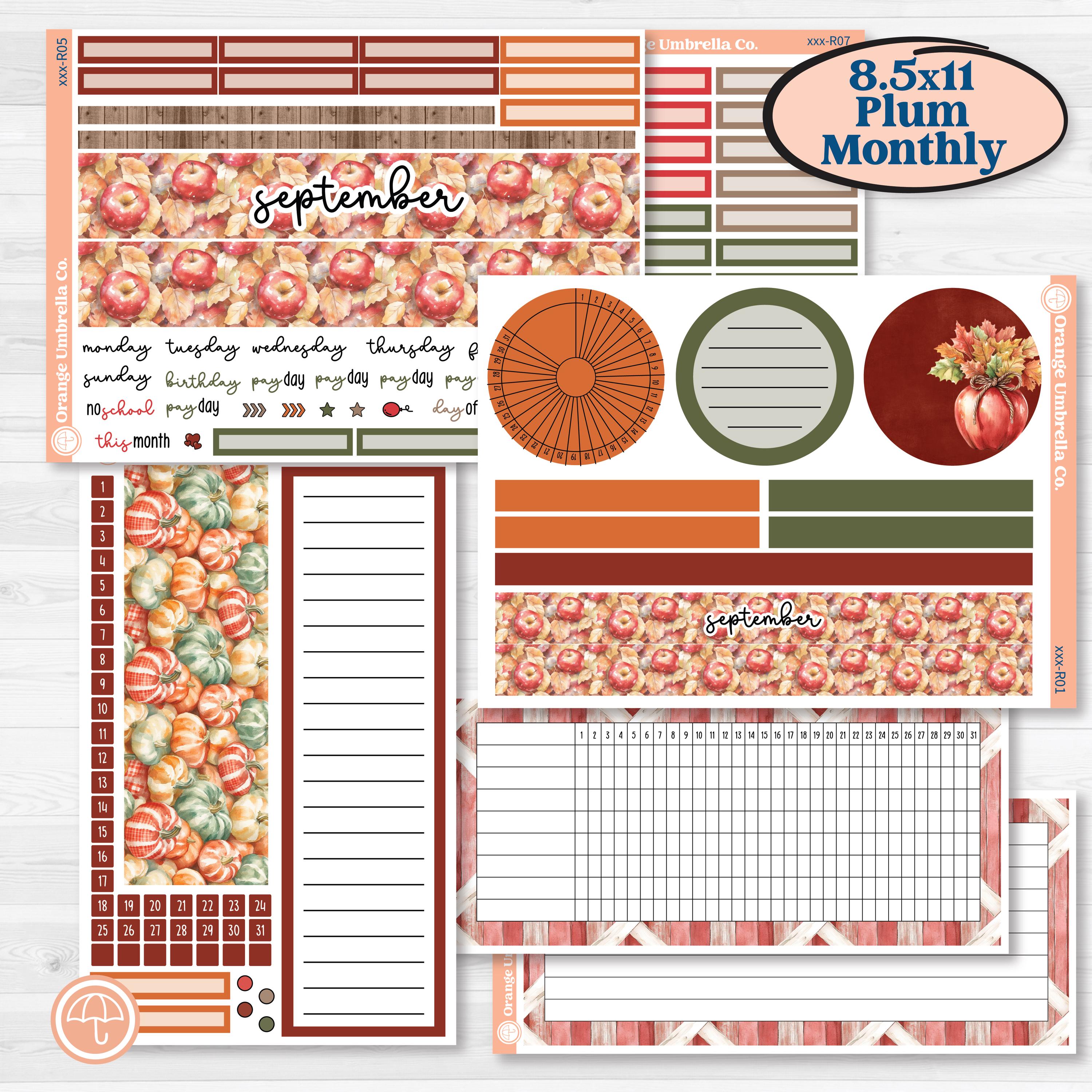 Apple Harvest Planner Kit | 8.5x11 Plum Monthly & Dashboard Planner Kit Stickers | Apple Crisp | KIT-543-R