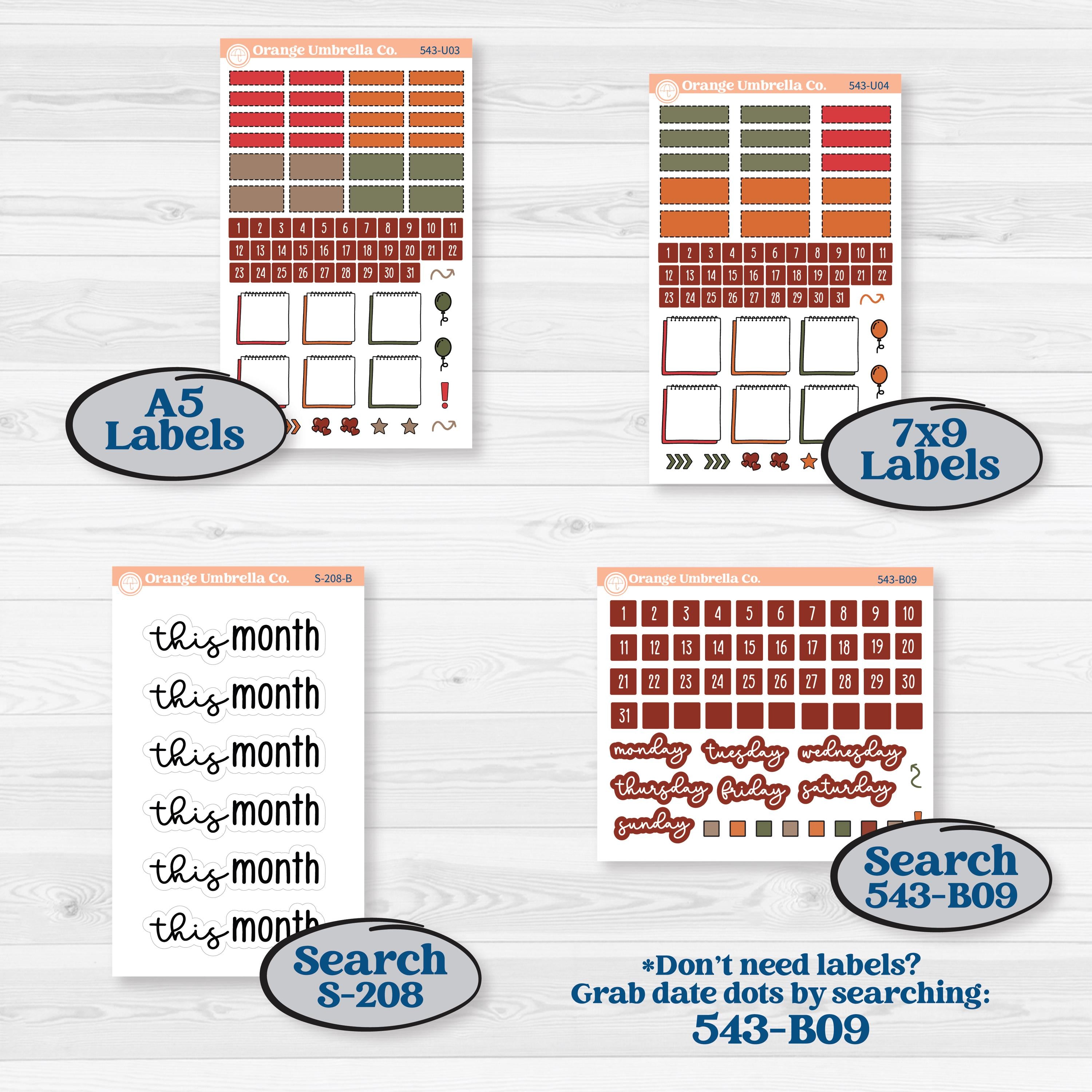 Apple Harvest | A5 or 7x9 Create Your Own Monthly Dashboard Universal | Monthly & Reading Log Sticker Kit | Apple Crisp | KIT-543-U