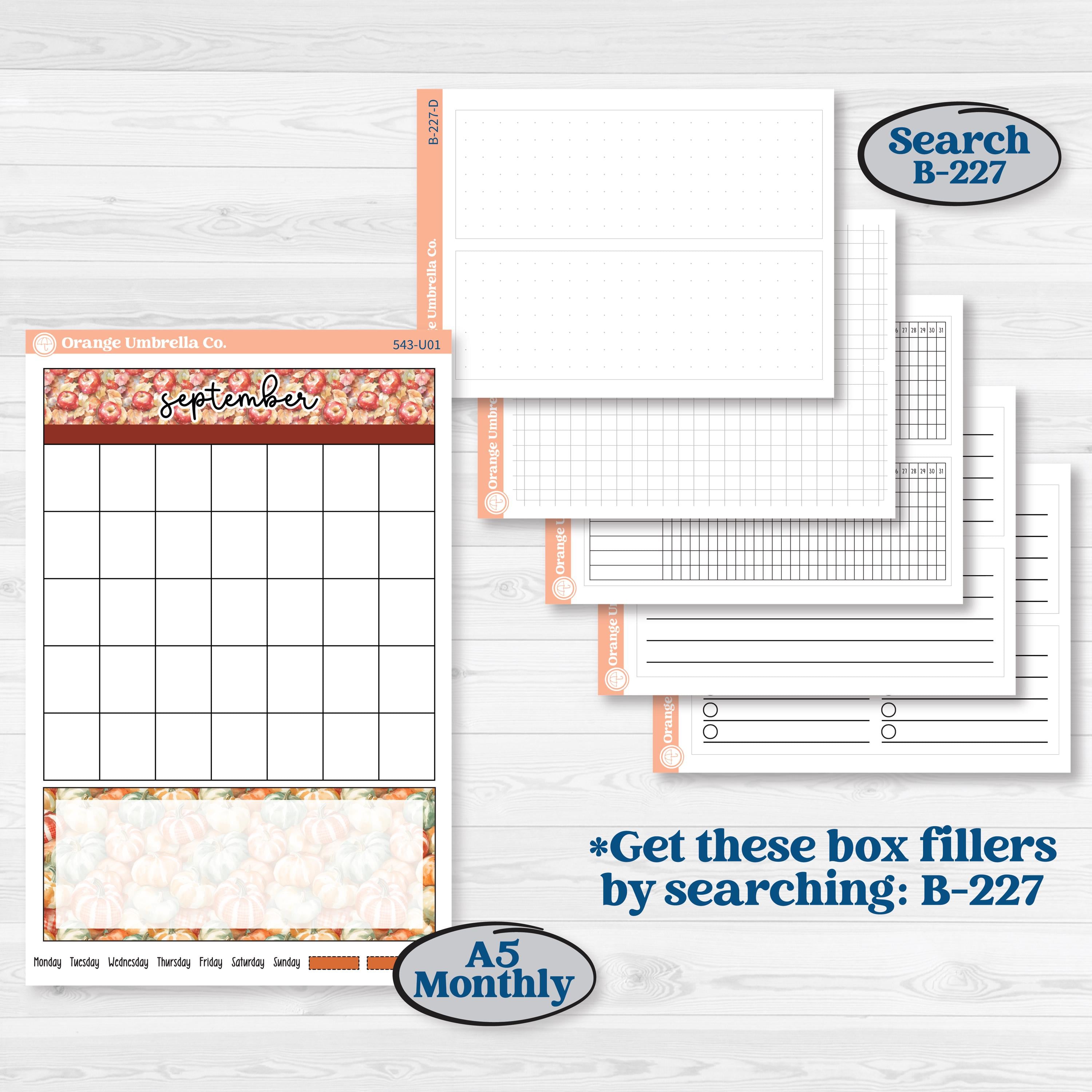Apple Harvest | A5 or 7x9 Create Your Own Monthly Dashboard Universal | Monthly & Reading Log Sticker Kit | Apple Crisp | KIT-543-U