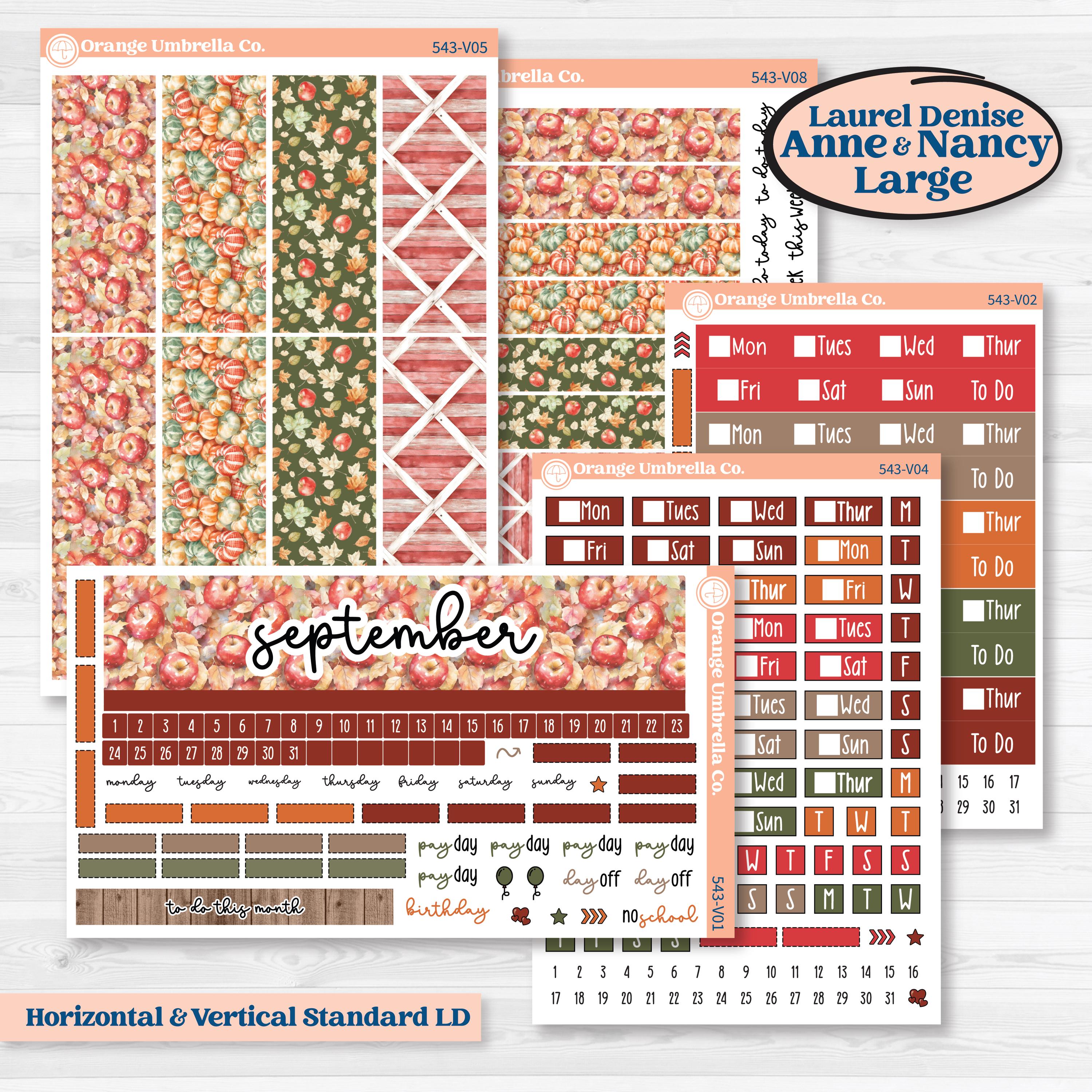 Apple Harvest Planner Kit | Laurel Denise Nancy Large & Anne Large Planner Kit Stickers | Apple Crisp | KIT-543-V