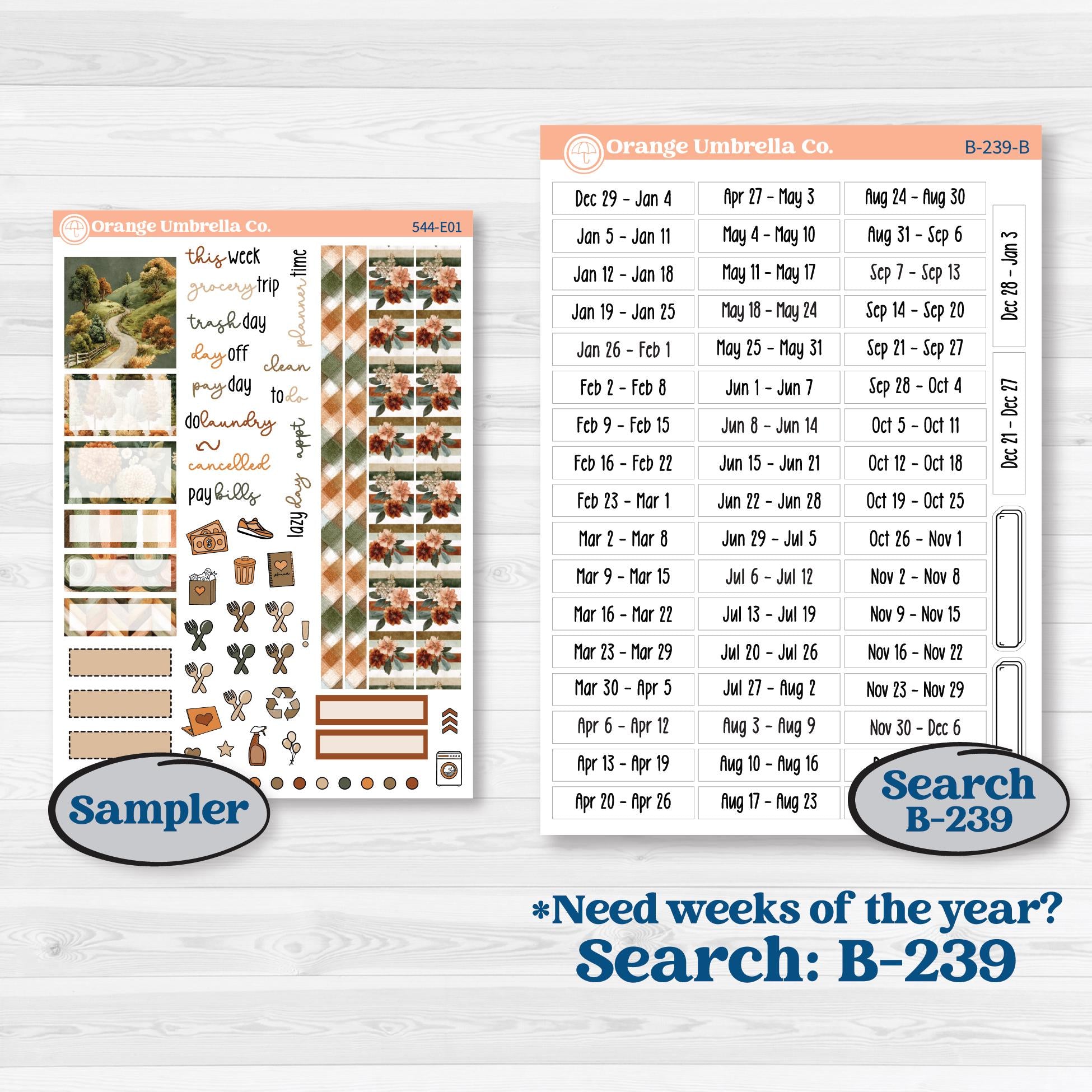 Autumn Woodland Planner Kit | Hobonichi Cousin Weekly & Daily Planner Kit Stickers | Autumn Stroll | KIT-544-E