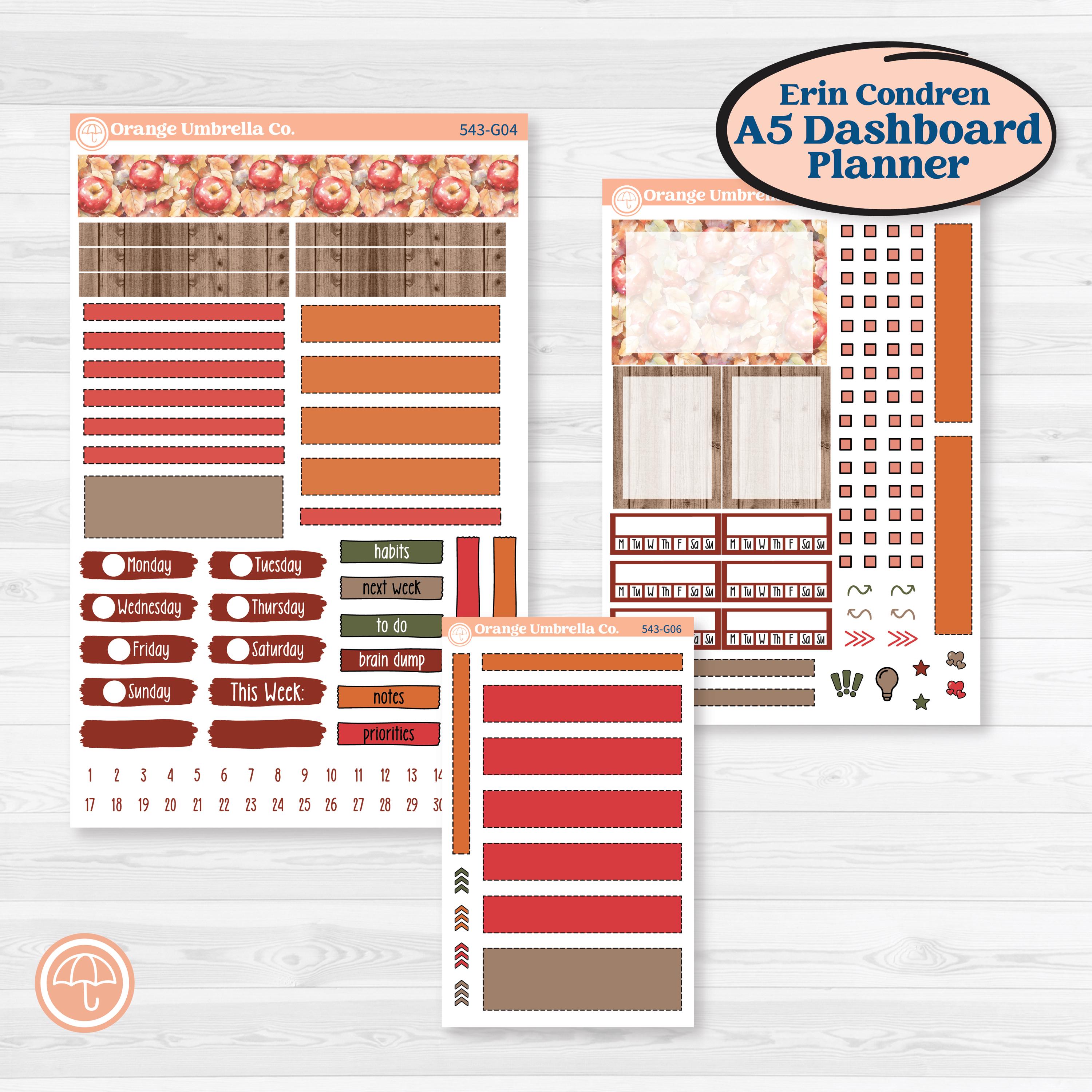 Apple Harvest Planner Kit | Erin Condren A5 Weekly Dashboard Planner Kit Stickers | Apple Crisp | KIT-543-G4