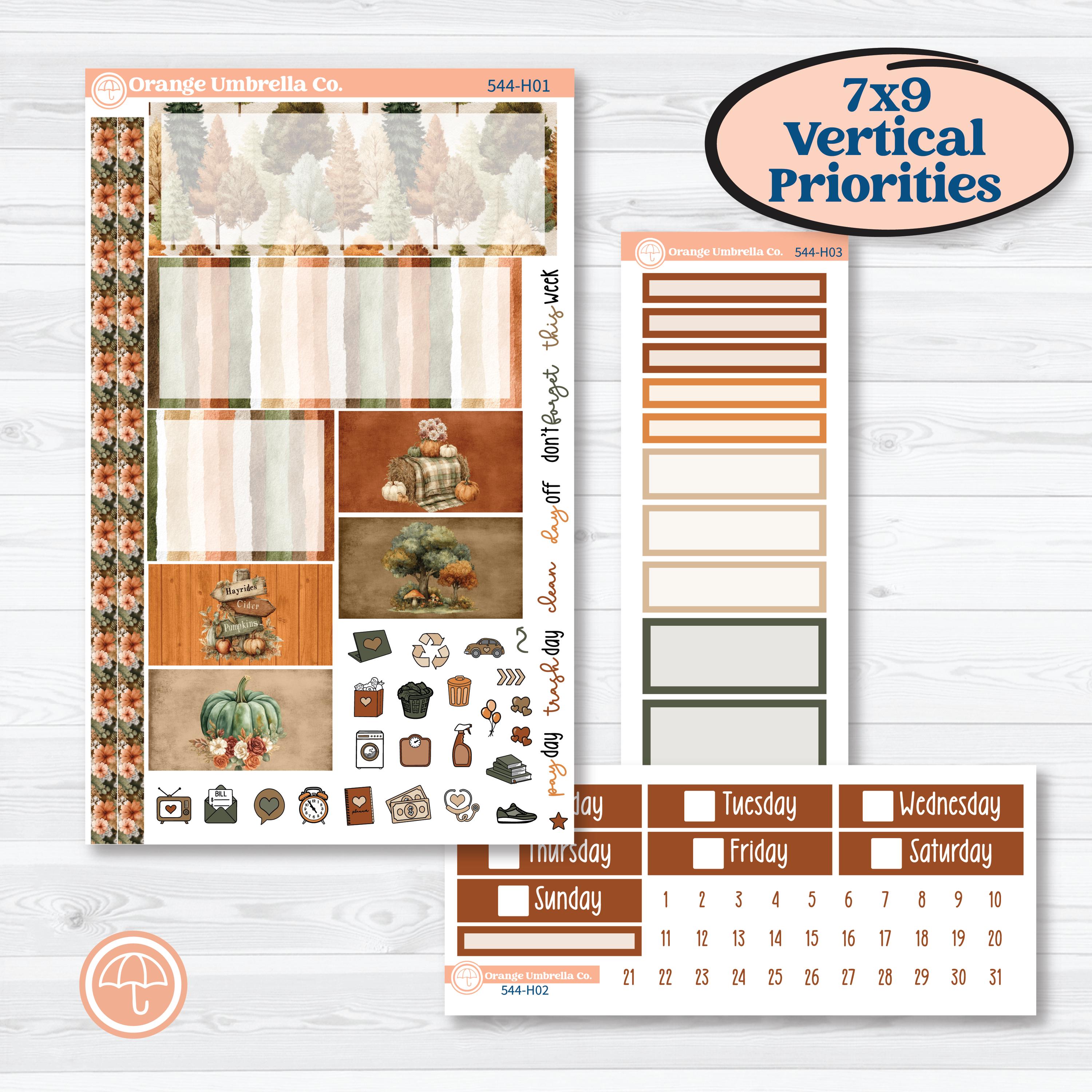 Autumn Woodland Planner Kit | Plum Vertical Priorities 7x9 Planner Kit Stickers | Autumn Stroll | KIT-544-H