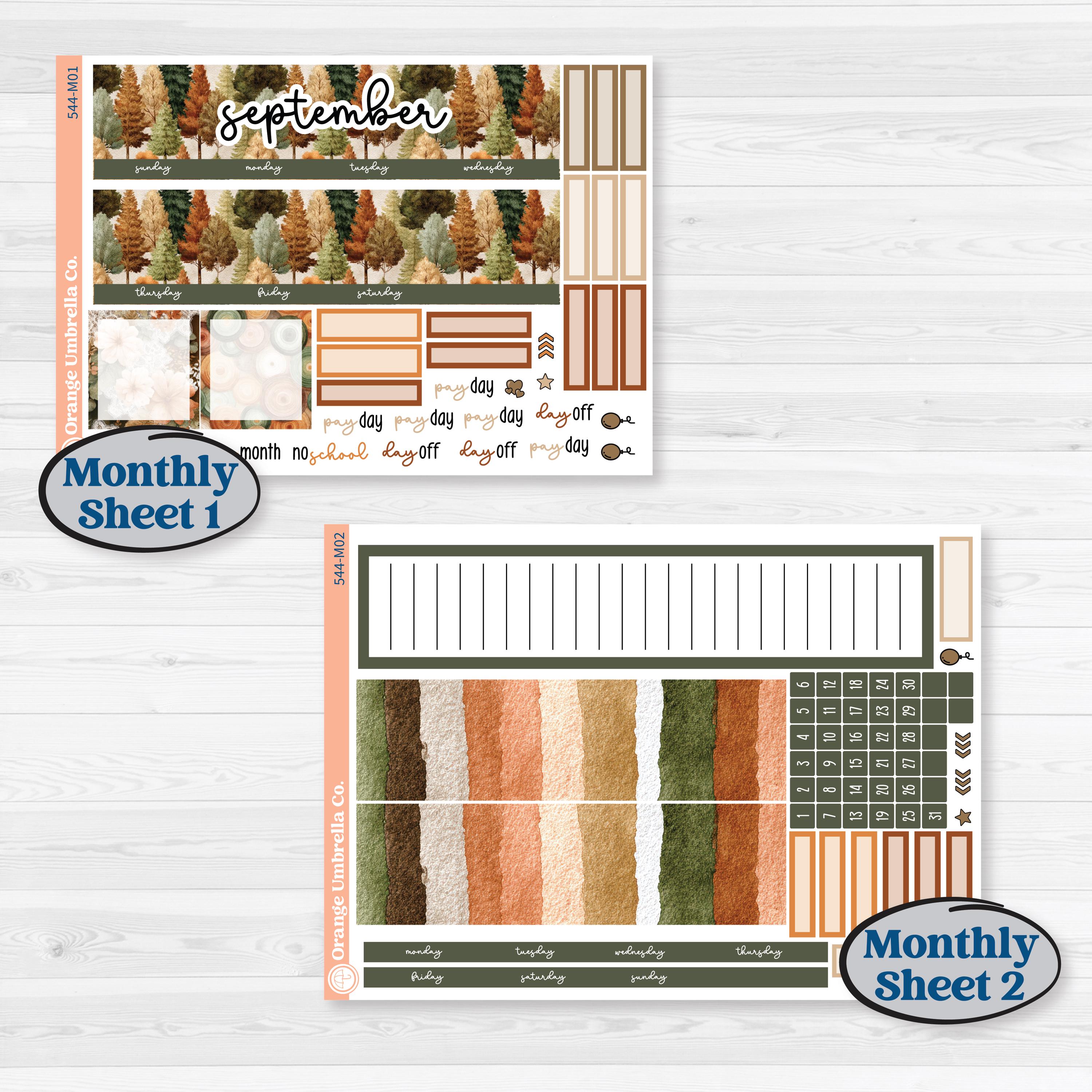 Autumn Woodland Planner Kit | A5 Erin Condren Monthly & Productivity Dashboard Sticker Kit | Autumn Stroll | KIT-544-M