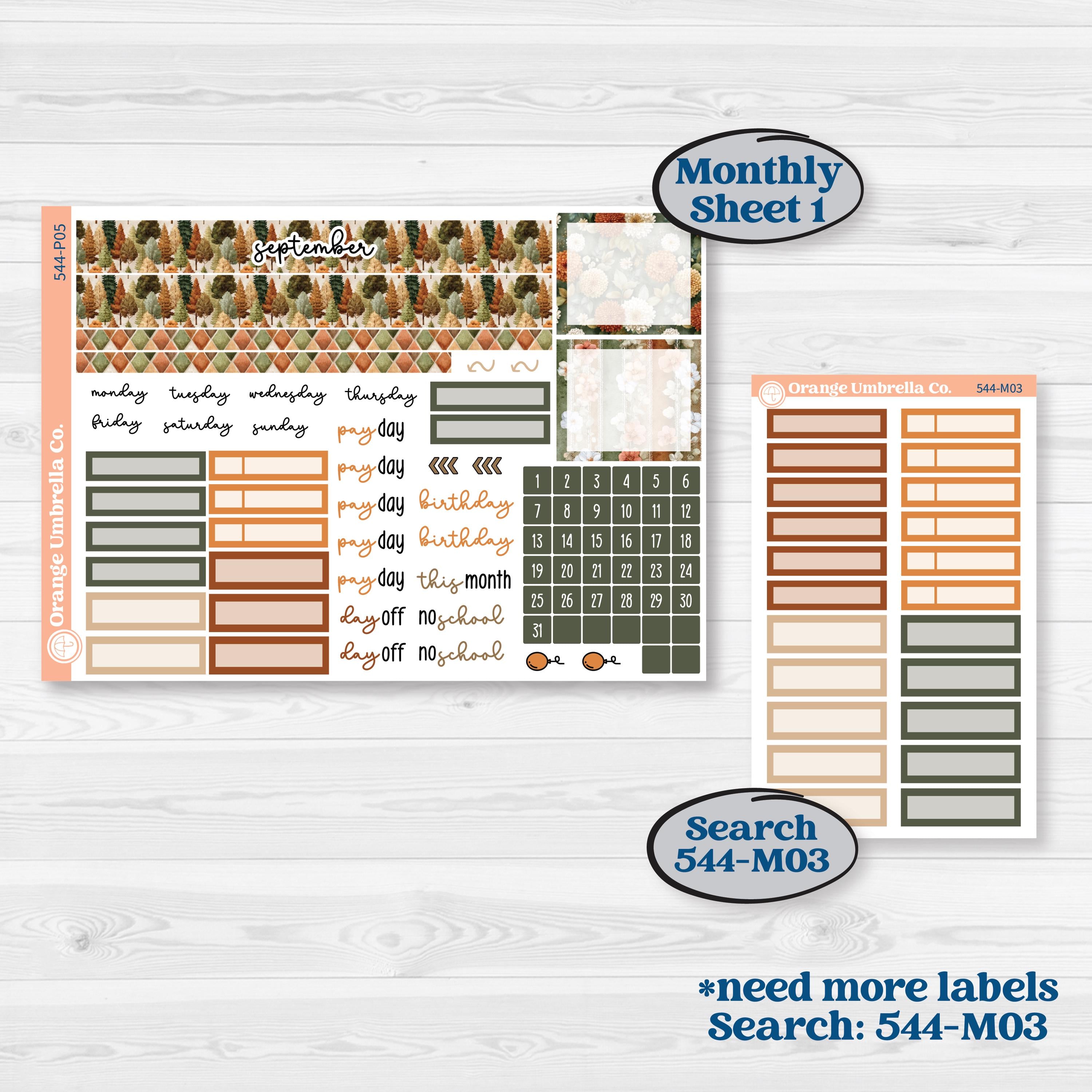 Autumn Woodland Planner Kit | A5 Plum Monthly & Dashboard Planner Kit Stickers | Autumn Stroll | KIT-544-P