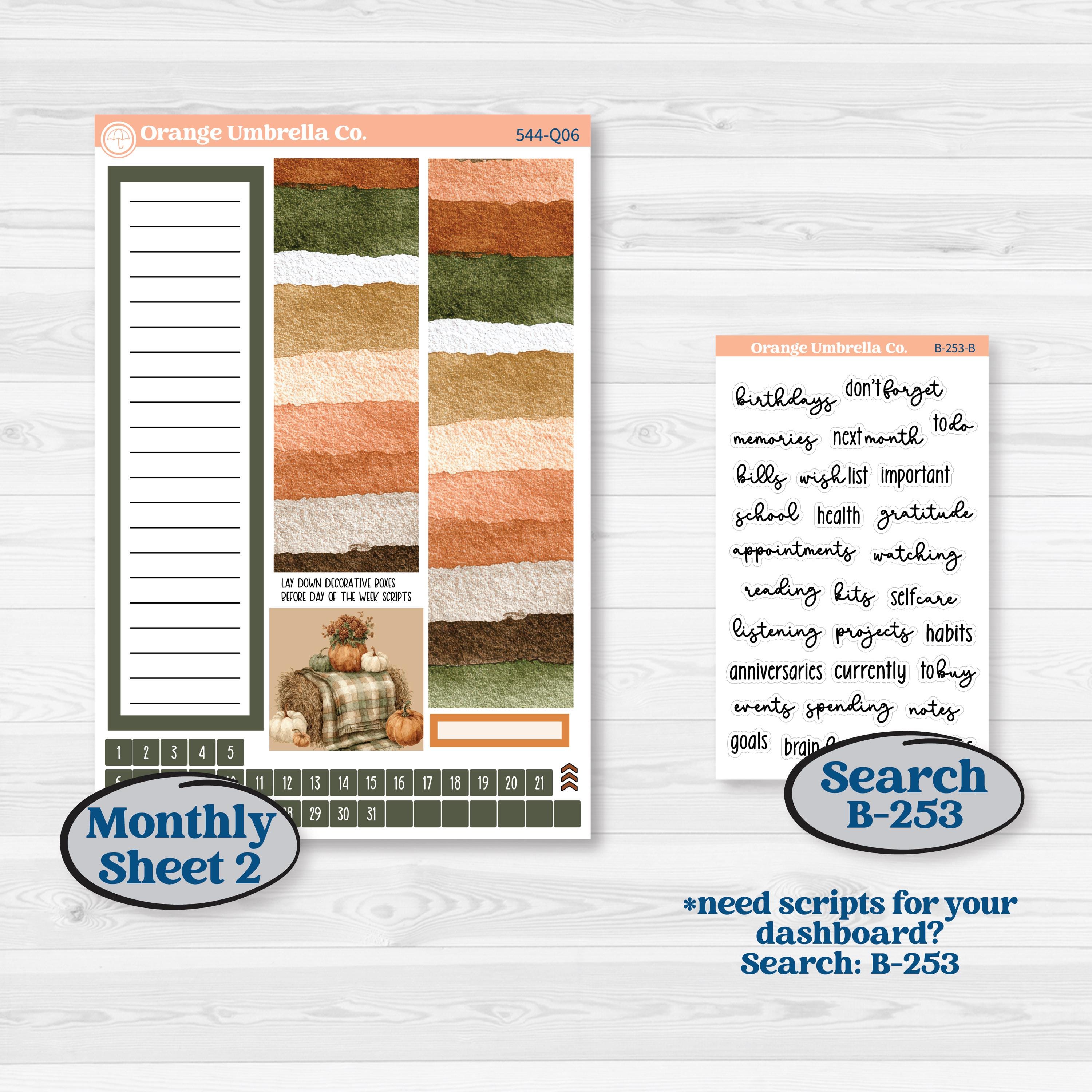 Autumn Woodland Planner Kit | 7x9 Plum Monthly & Dashboard Planner Kit Stickers | Autumn Stroll | KIT-544-Q