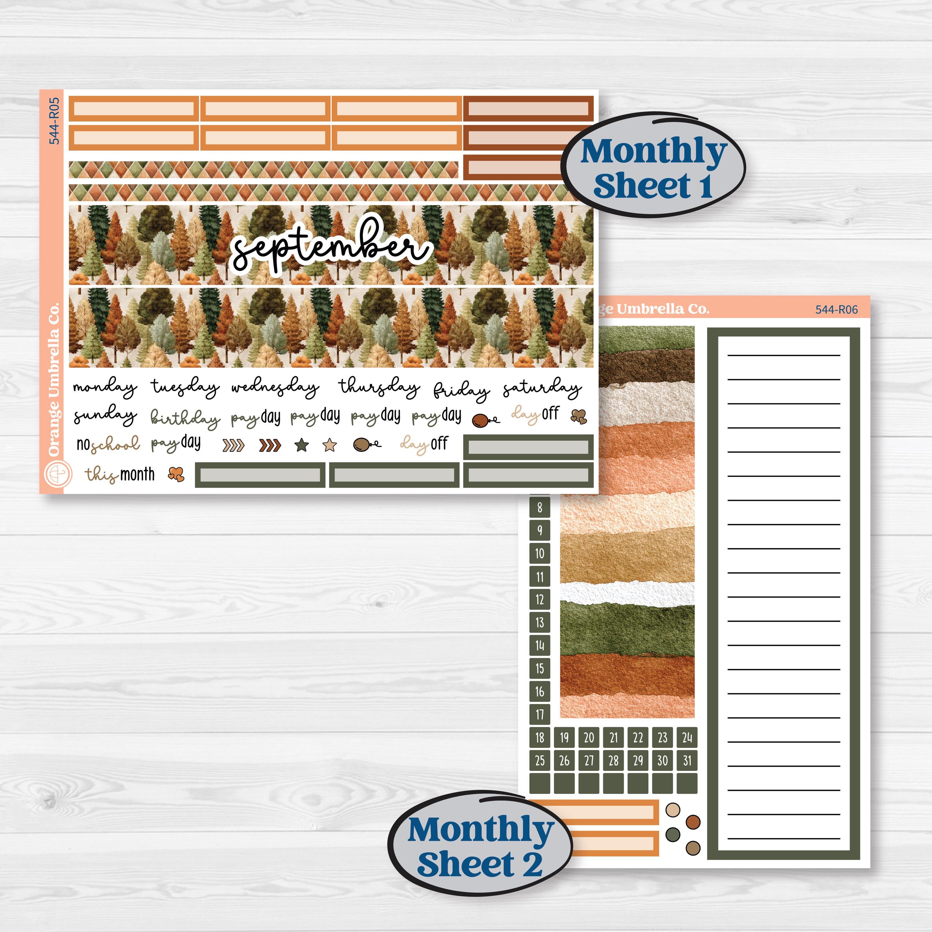 Autumn Woodland Planner Kit | 8.5x11 Plum Monthly & Dashboard Planner Kit Stickers | Autumn Stroll | KIT-544-R