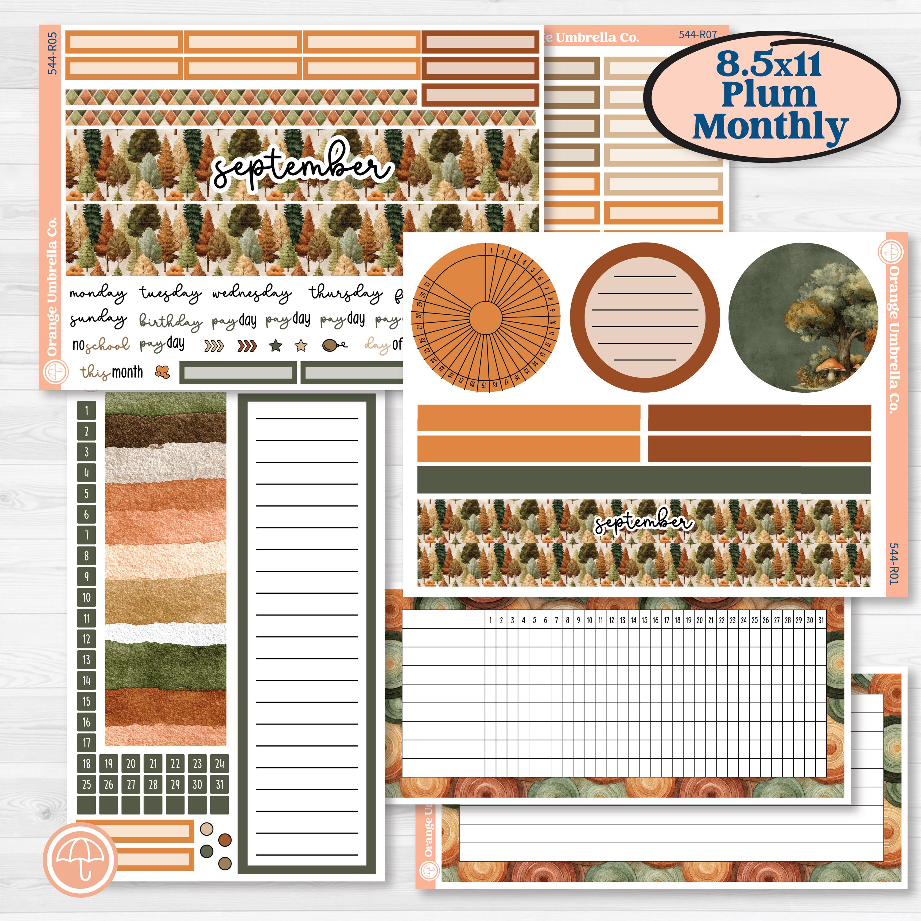 Autumn Woodland Planner Kit | 8.5x11 Plum Monthly & Dashboard Planner Kit Stickers | Autumn Stroll | KIT-544-R