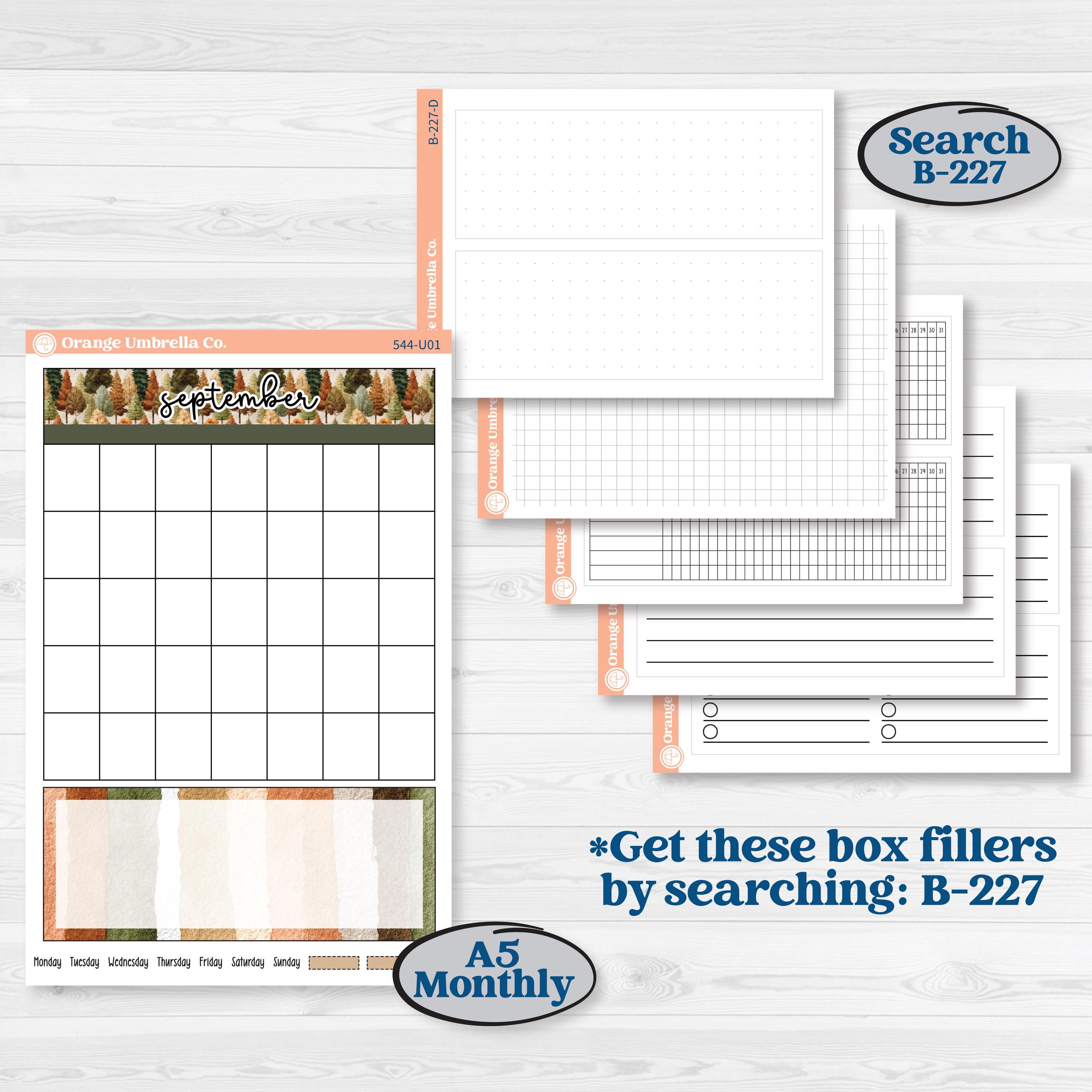 Autumn Woodland Kit | A5 or 7x9 Create Your Own Monthly Dashboard Universal | Monthly & Reading Log Sticker Kit | Autumn Stroll | KIT-544-U