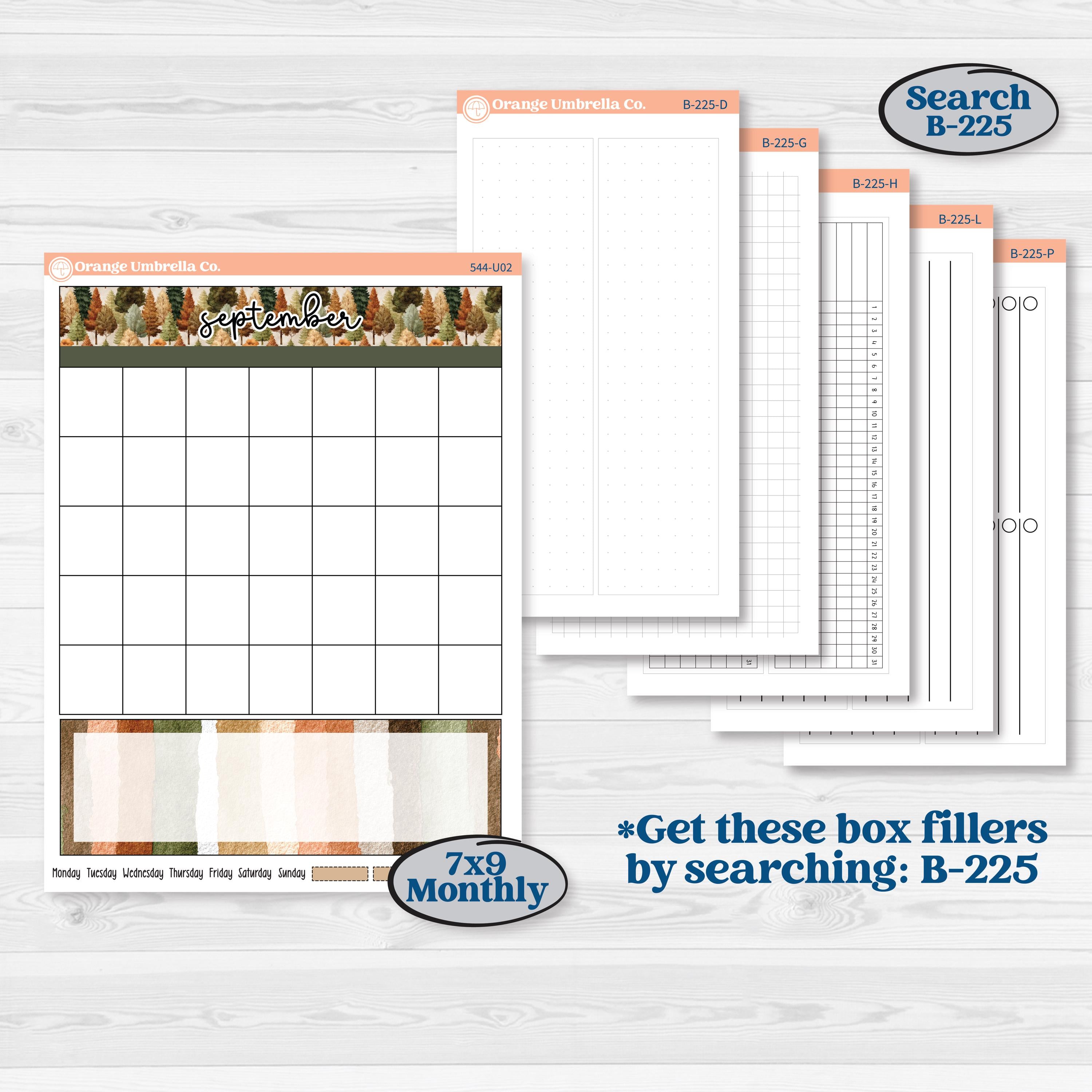 Autumn Woodland Kit | A5 or 7x9 Create Your Own Monthly Dashboard Universal | Monthly & Reading Log Sticker Kit | Autumn Stroll | KIT-544-U