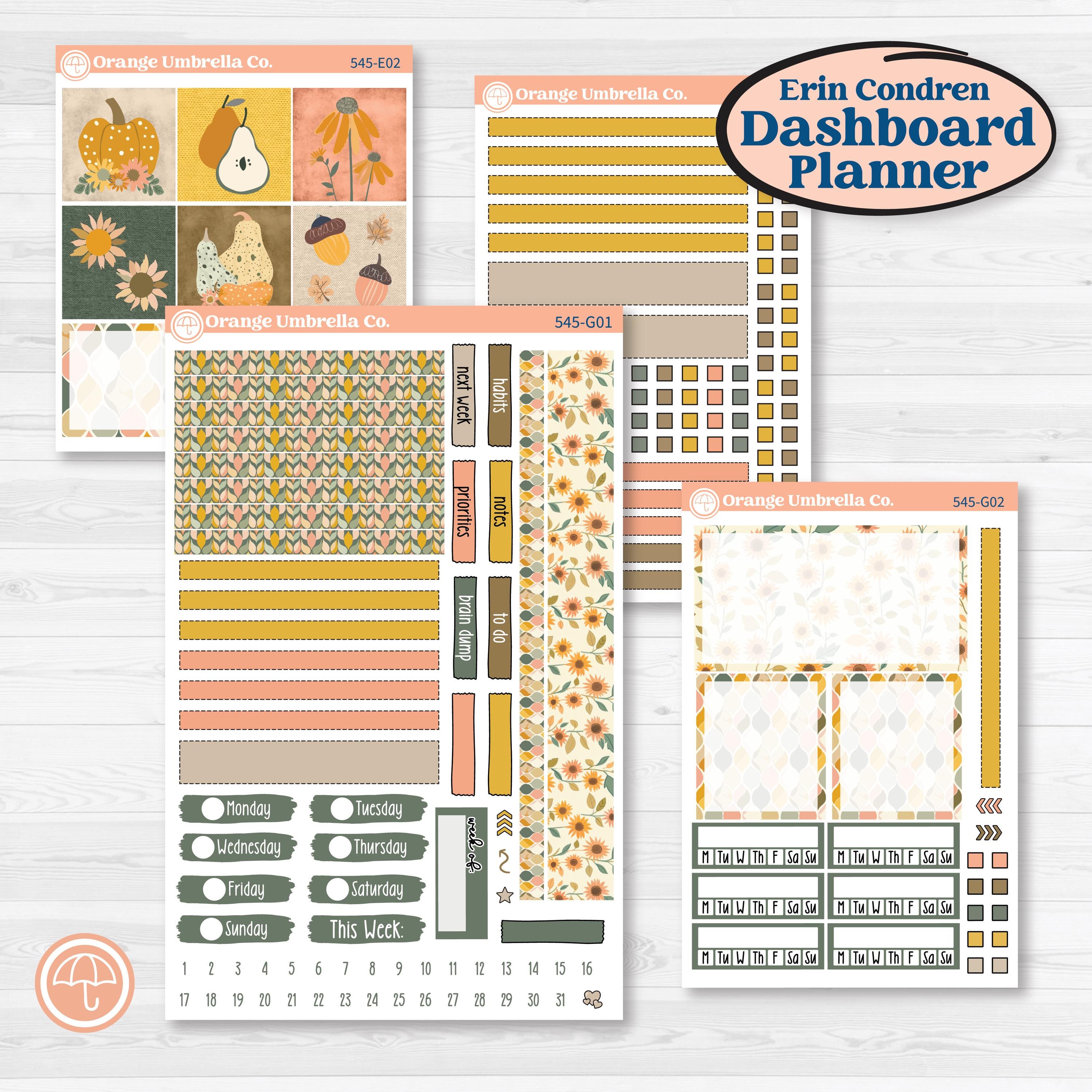 Pumpkin Patch Stickers | Erin Condren 7x9 Weekly Dashboard Planner Kit Stickers | Oh My Gourd | KIT-545-G