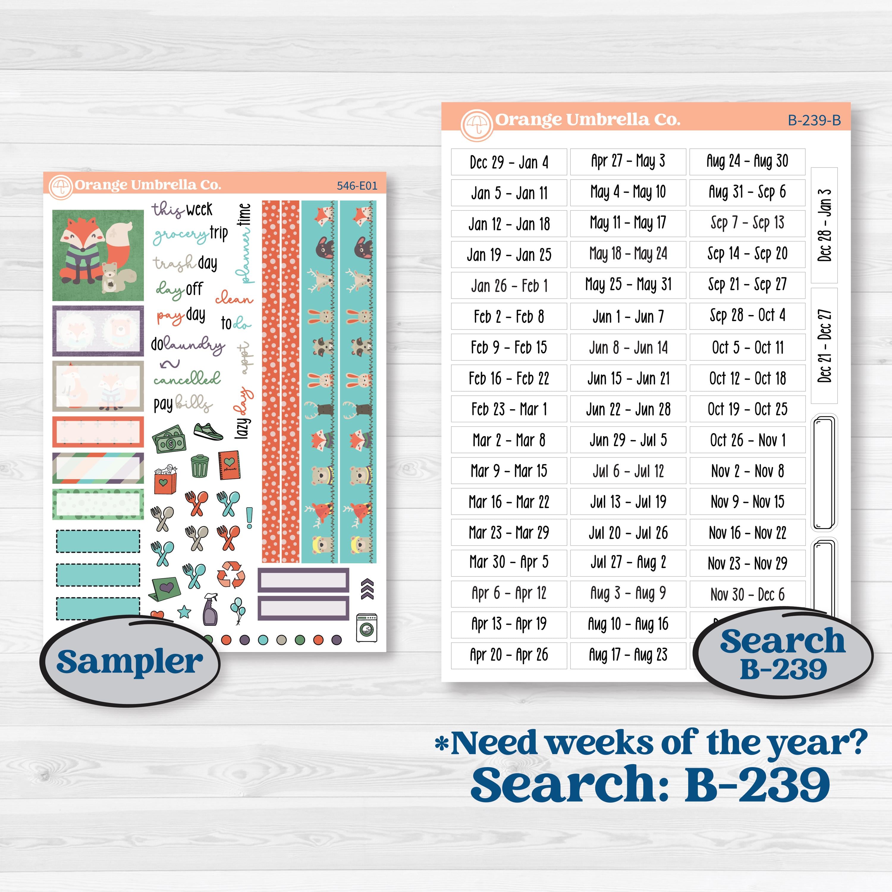 Woodland Animals Kit | Hobonichi Cousin Weekly & Daily Planner Kit Stickers | Forest Fluffs | KIT-546-E