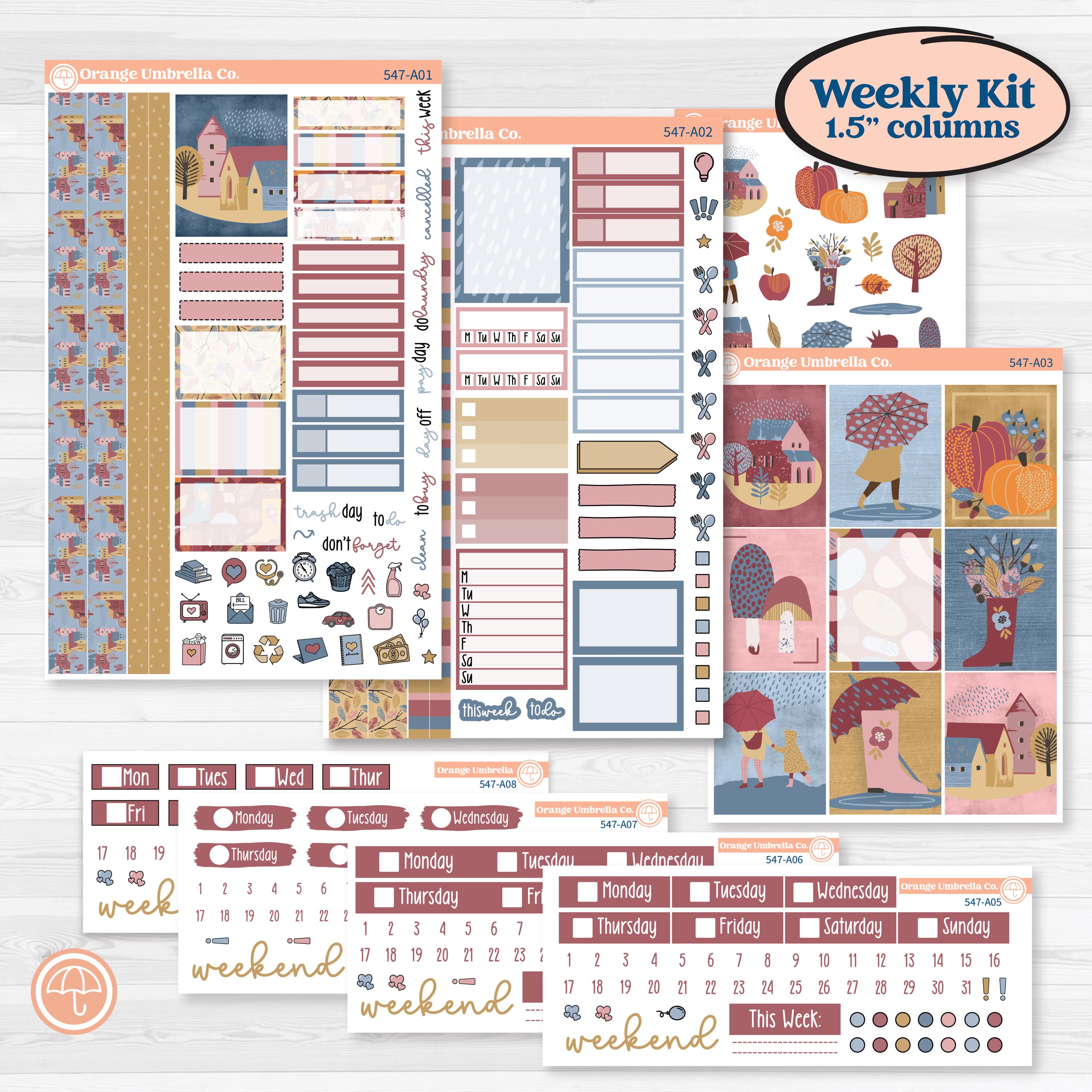 Rainy Autumn Kit | Weekly Sticker Kit for Vertical Planners like Erin Condren | Rain Fall | KIT-547-A