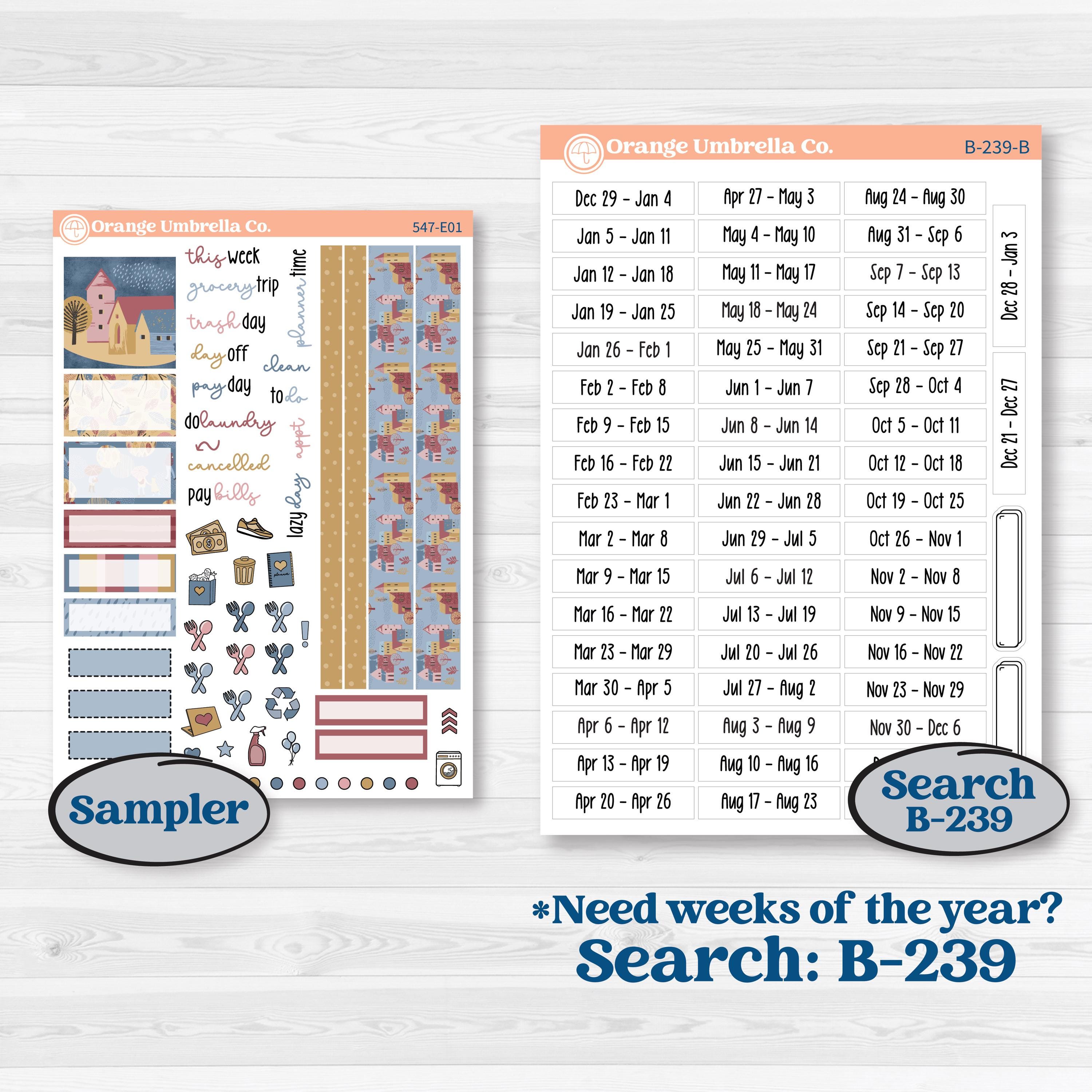 Rainy Autumn Kit | Hobonichi Cousin Weekly & Daily Planner Kit Stickers | Rain Fall | KIT-547-E