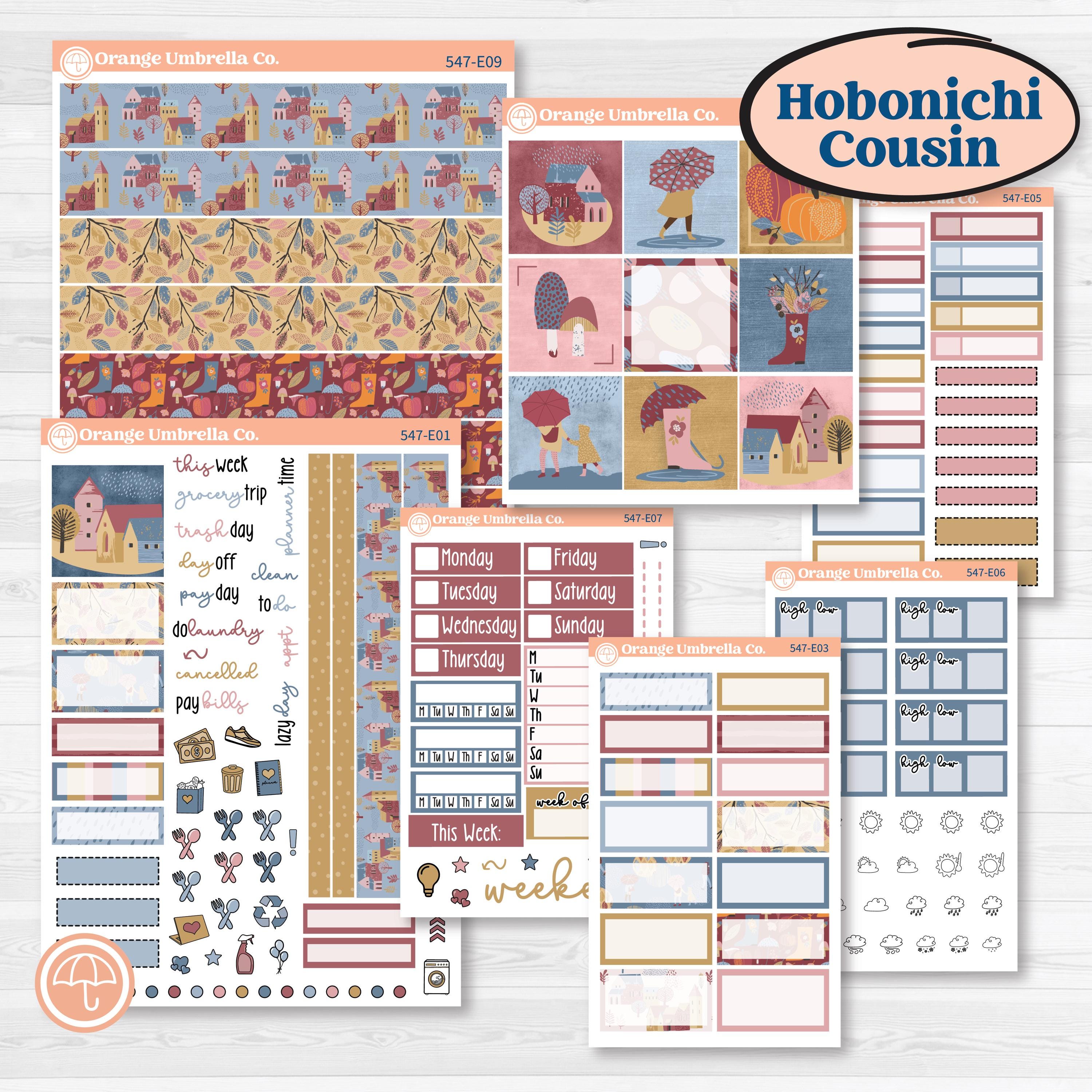 Rainy Autumn Kit | Hobonichi Cousin Weekly & Daily Planner Kit Stickers | Rain Fall | KIT-547-E