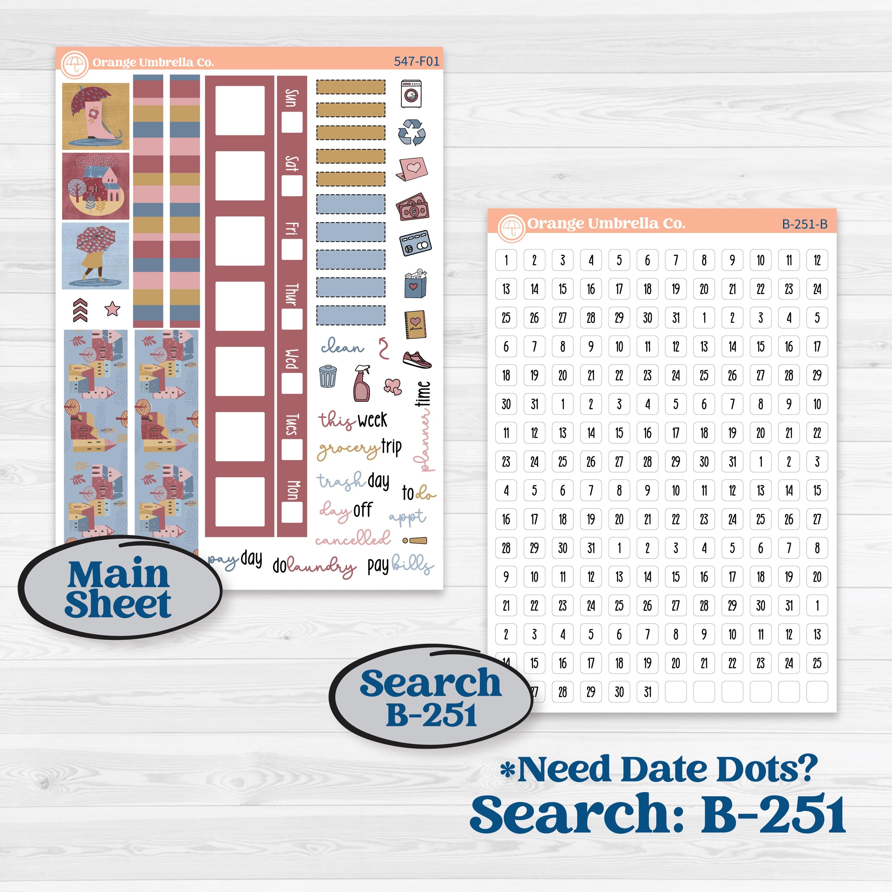 Rainy Autumn Kit | Hobonichi Weeks Weekly Planner Kit Stickers | Rain Fall | KIT-547-F
