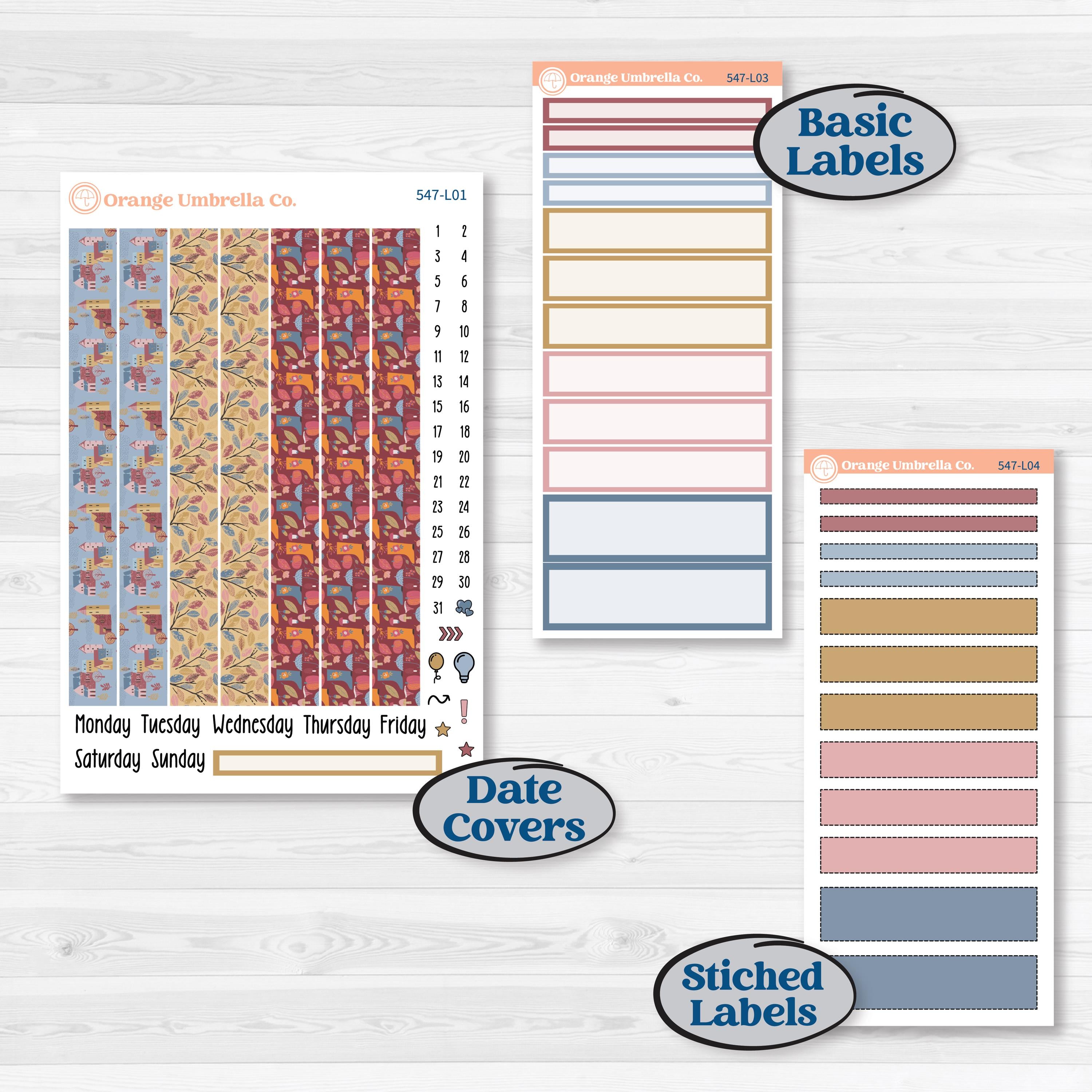 Rainy Autumn Kit | 7x9 Plum Daily Planner Kit Stickers | Rain Fall | KIT-547-L