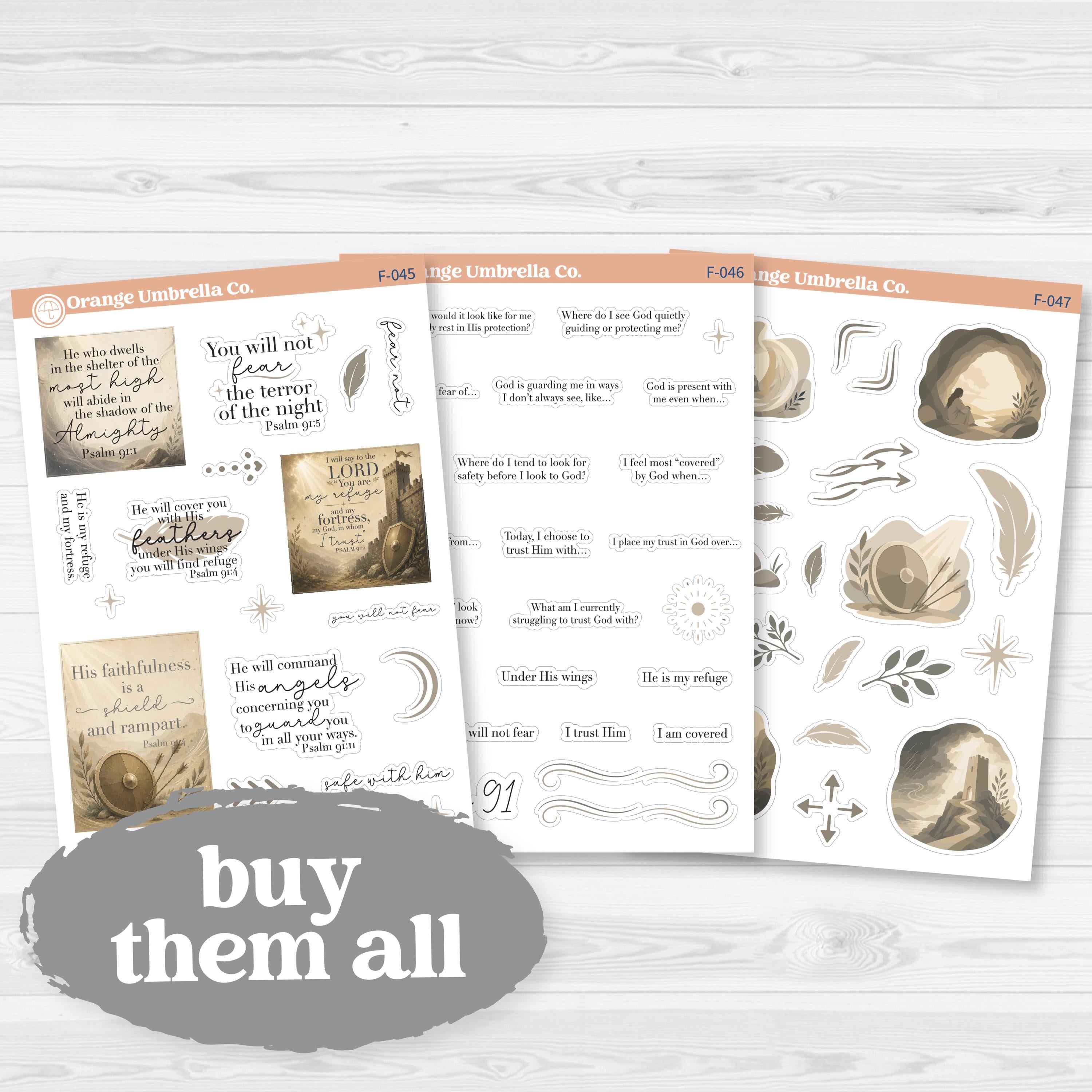 Psalm 91 Bible Study Planner Stickers | Faith Journaling Stickers | F-045-047