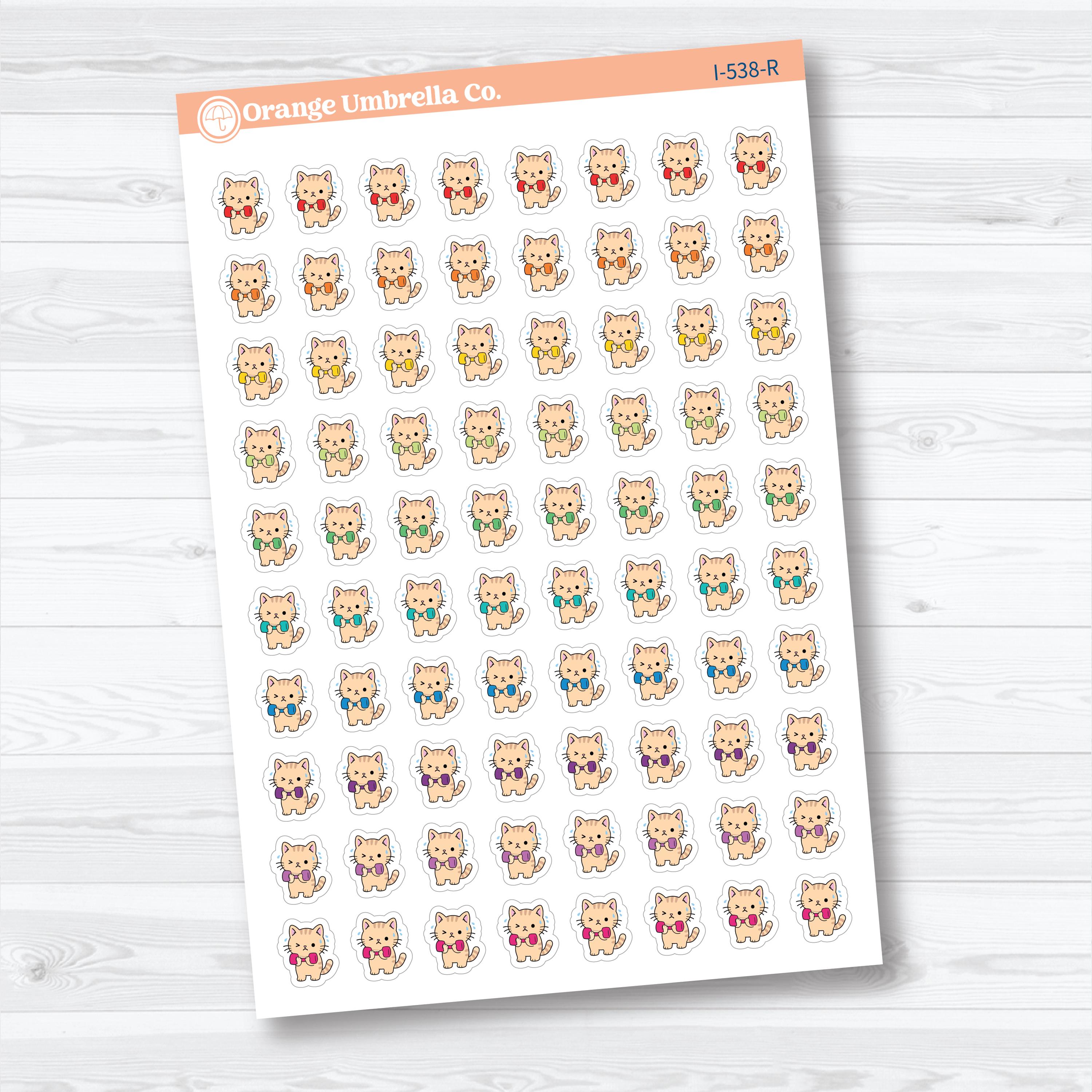 Mini Weight Lifting Spazz Cat Stickers | Planner Stickers | I-538
