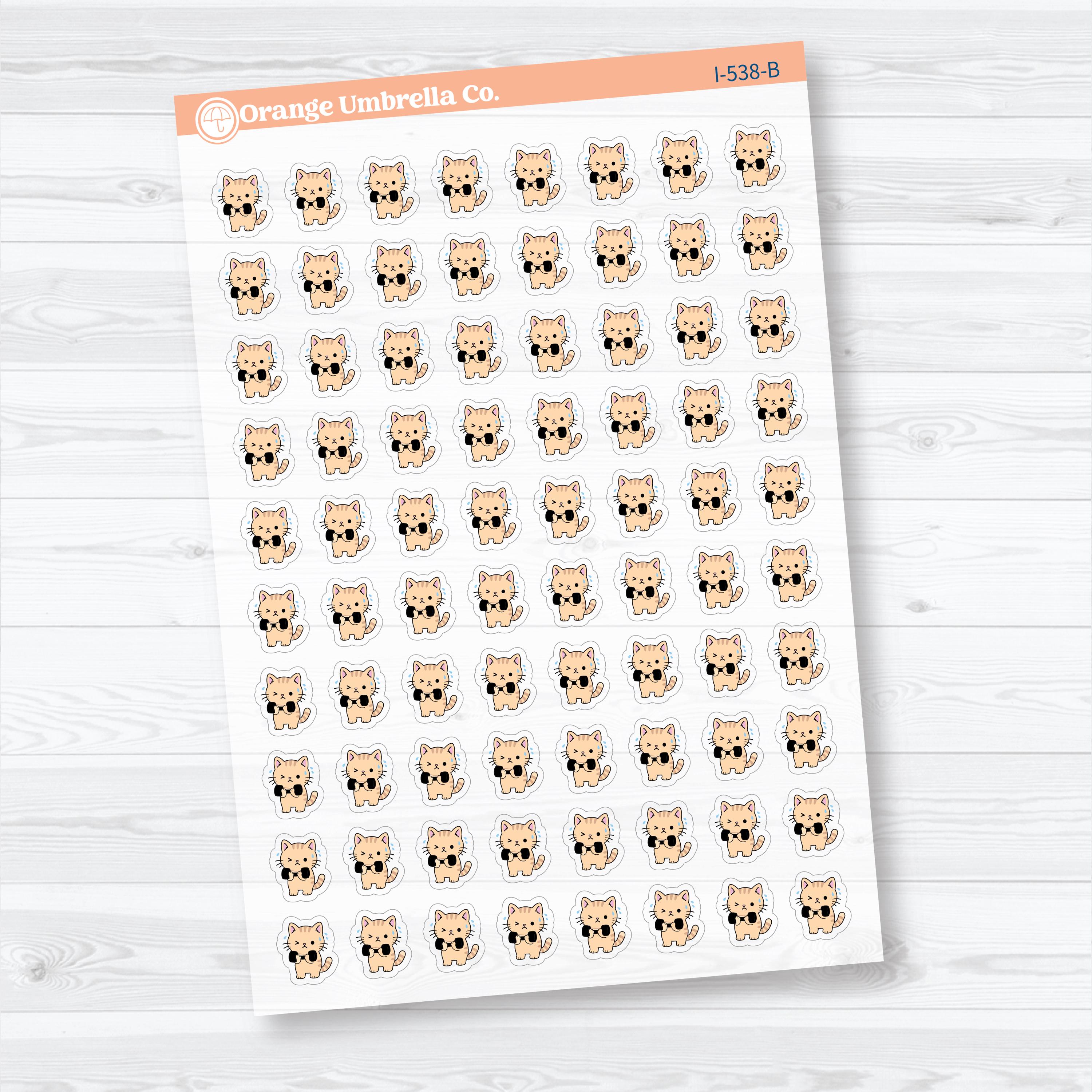Mini Weight Lifting Spazz Clear Matte Cat Stickers | Planner Stickers | I-538-CM