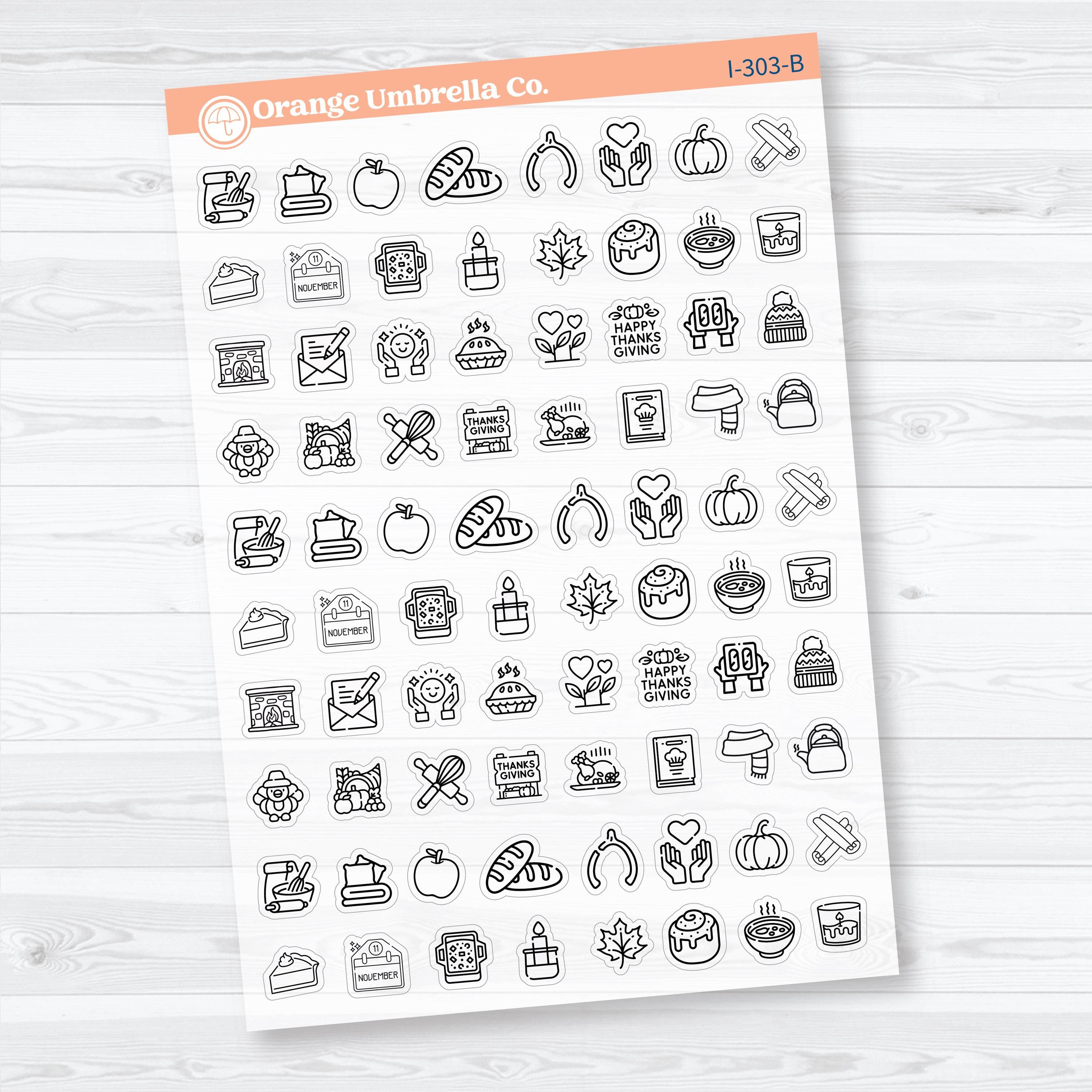 Thanksgiving Planner Icons Clear Matte | November Holiday Stickers | I-303-CM