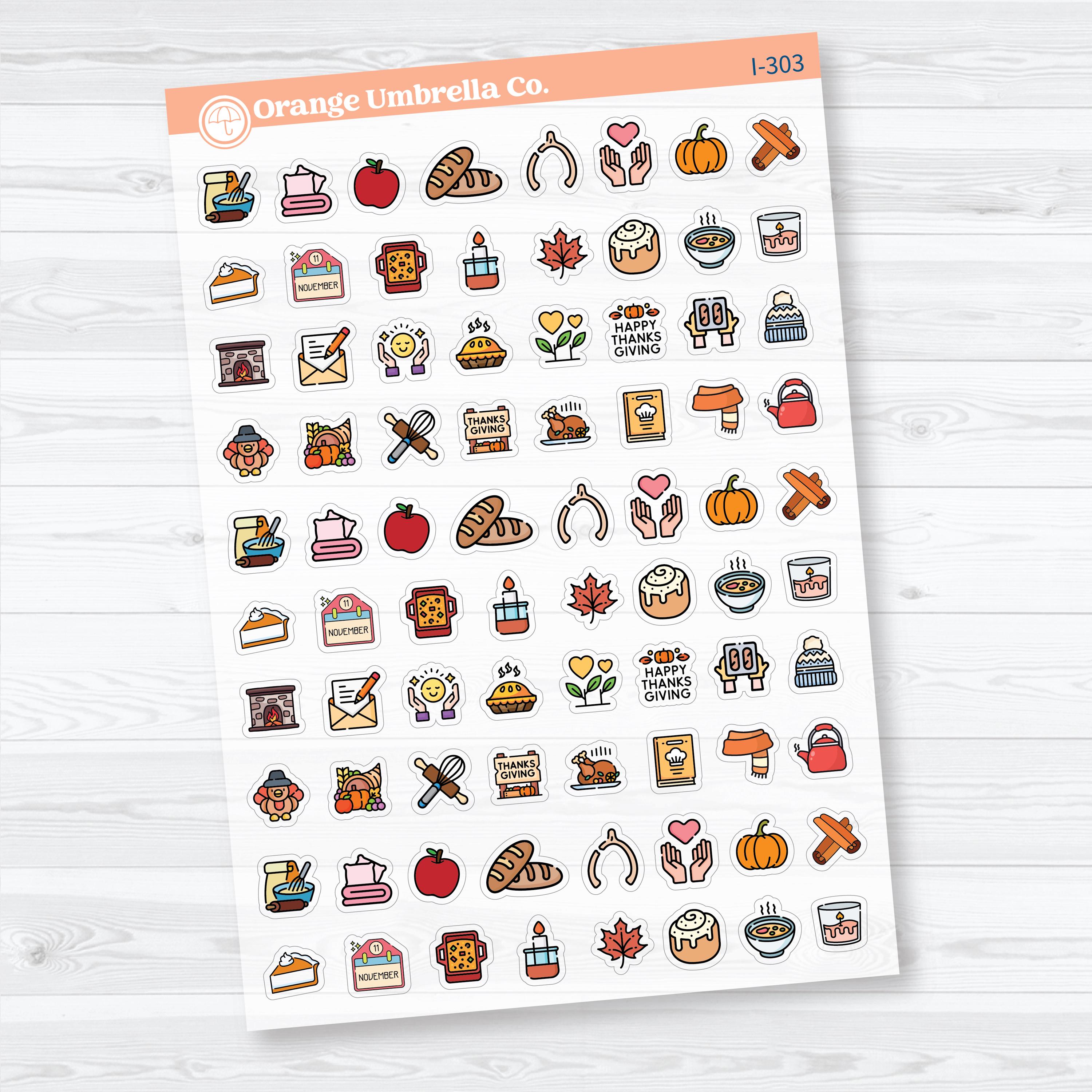 Thanksgiving Planner Icons Clear Matte | November Holiday Stickers | I-303-CM