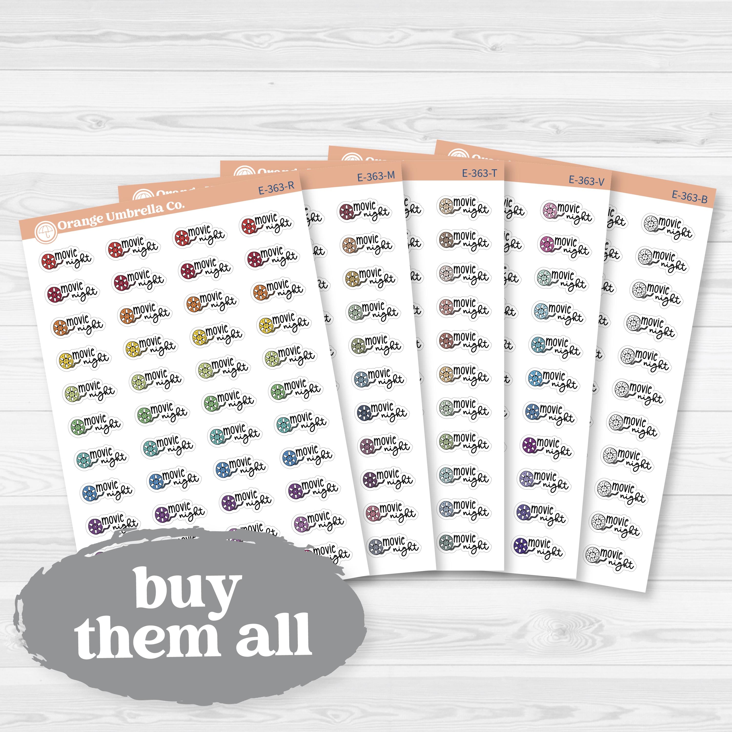 Movie Night Doodled Event Labels | Planner Stickers | E-363