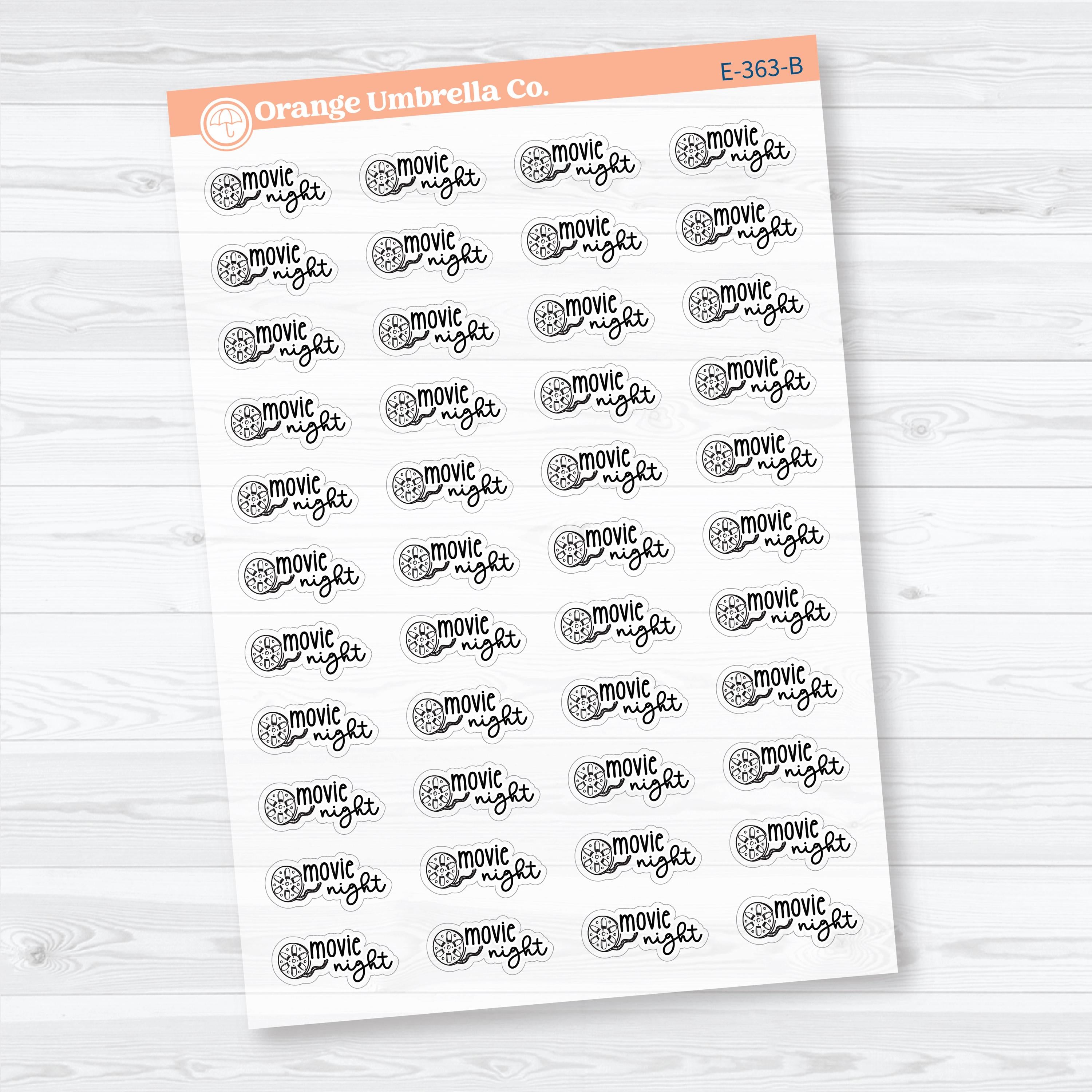 Movie Night Doodled Event Labels Clear Matte | Planner Stickers | E-363-CM