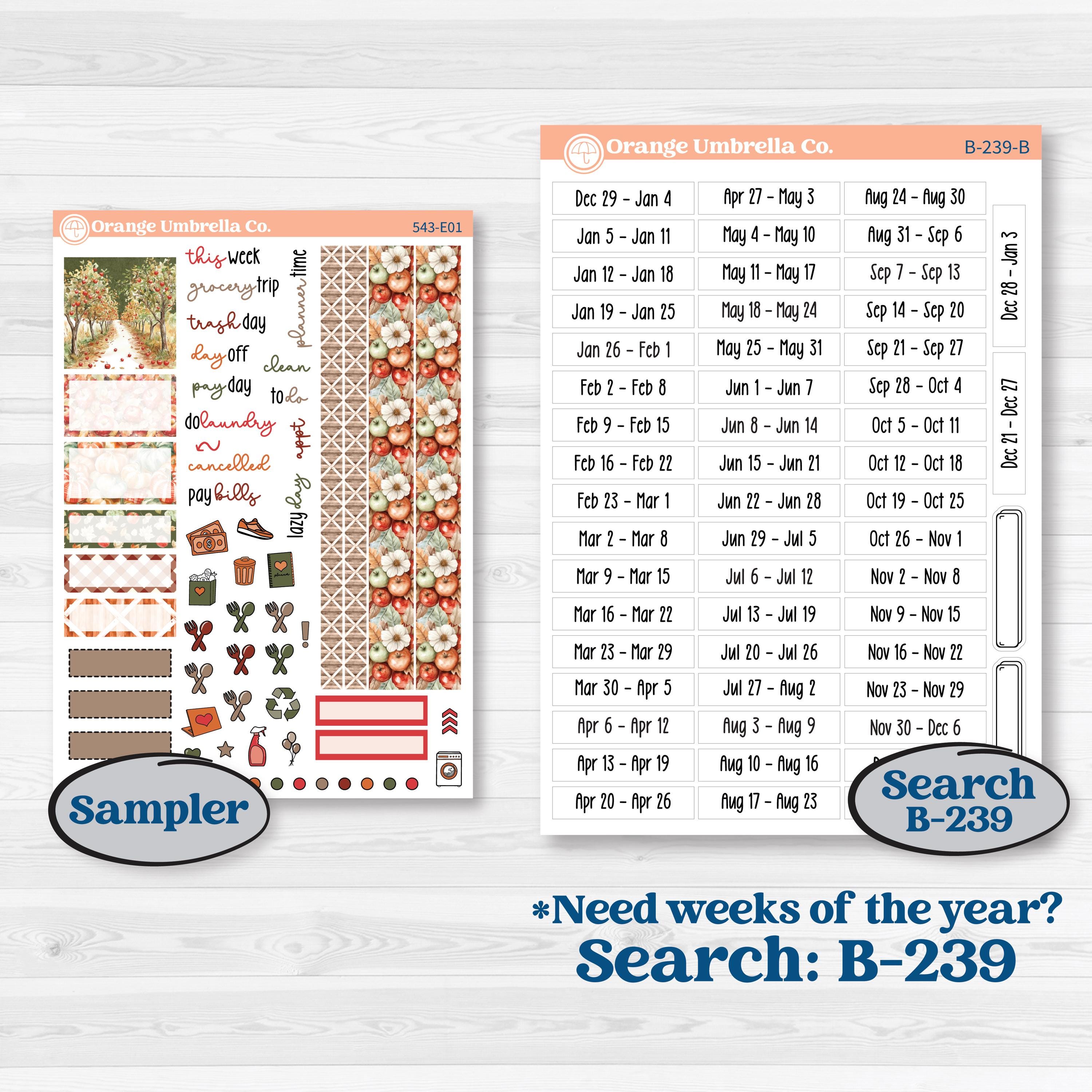Apple Harvest Planner Kit | Hobonichi Cousin Weekly & Daily Planner Kit Stickers | Apple Crisp | KIT-543-E