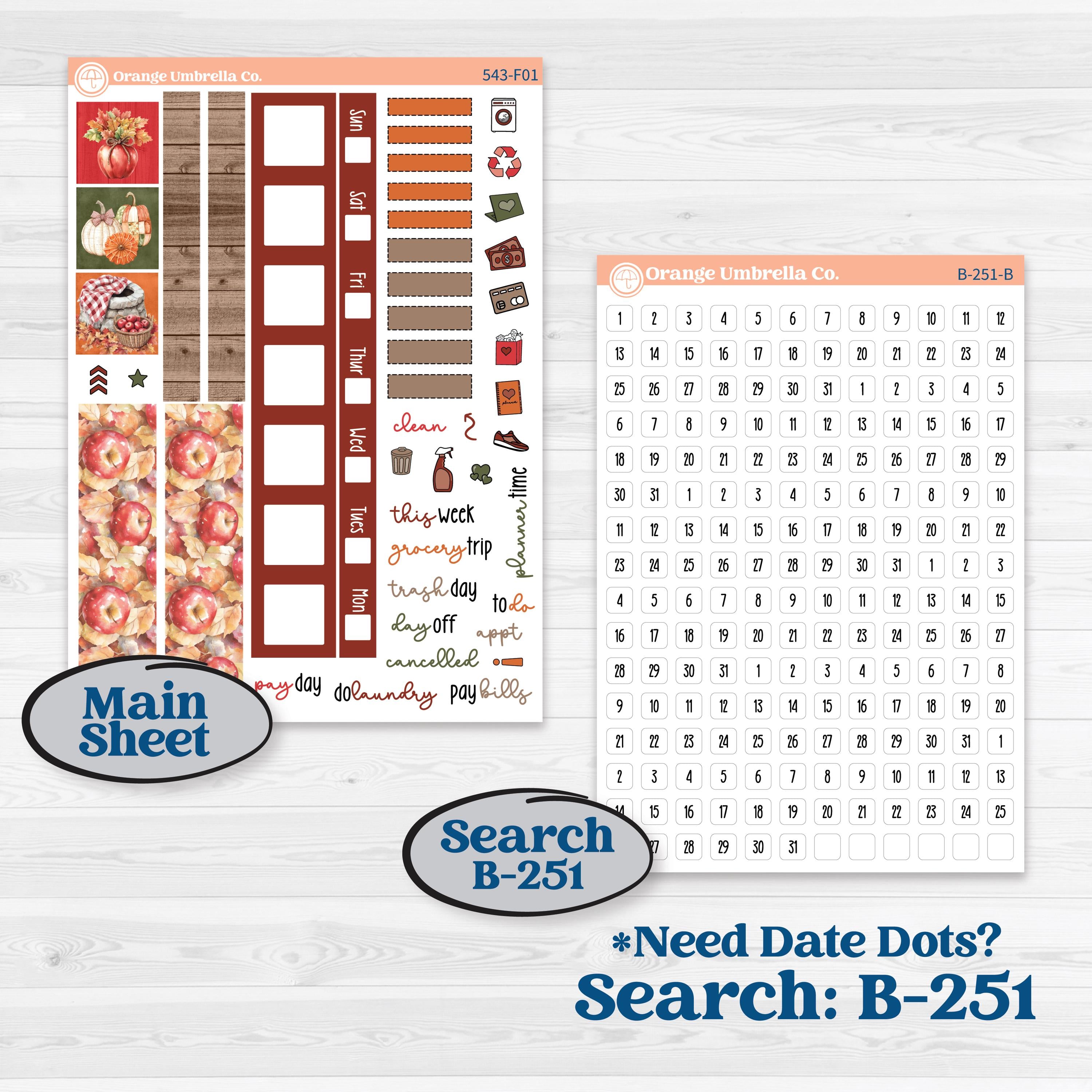 Apple Harvest Planner Kit | Hobonichi Weeks Weekly Planner Kit Stickers | Apple Crisp | KIT-543-F