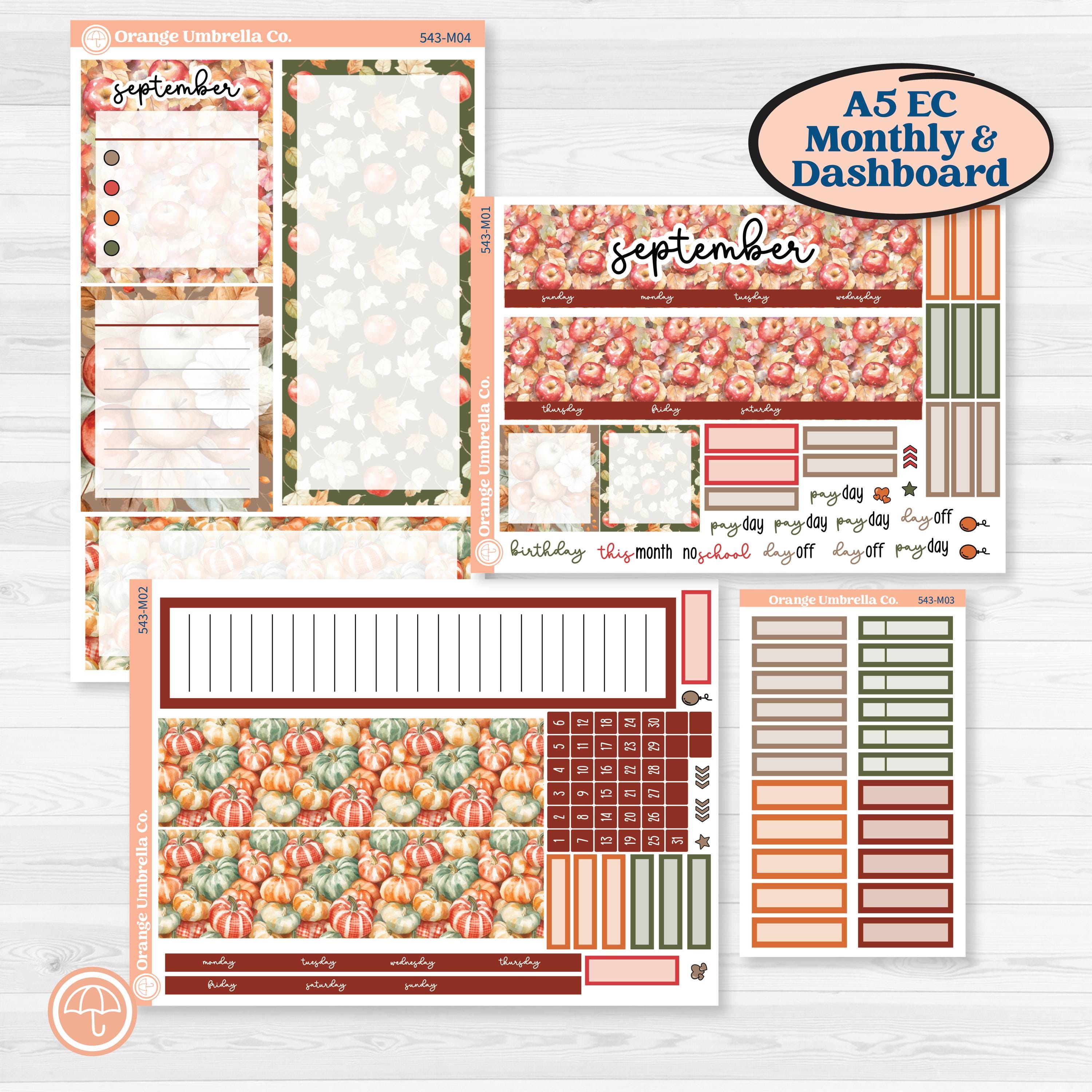 Apple Harvest Planner Kit | A5 Erin Condren Monthly & Productivity Dashboard Sticker Kit | Apple Crisp | KIT-543-M