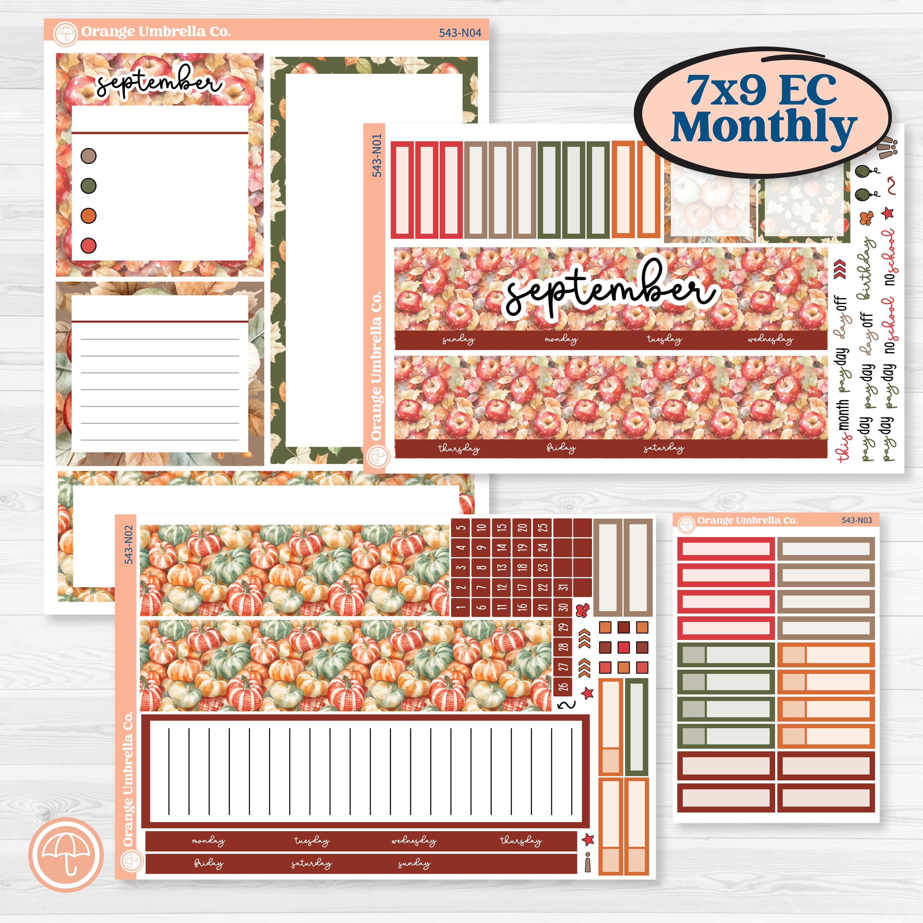 Apple Harvest Planner Kit | 7x9 Erin Condren Life Planner Monthly & Dashboard Sticker Kit | Apple Crisp | KIT-543-N