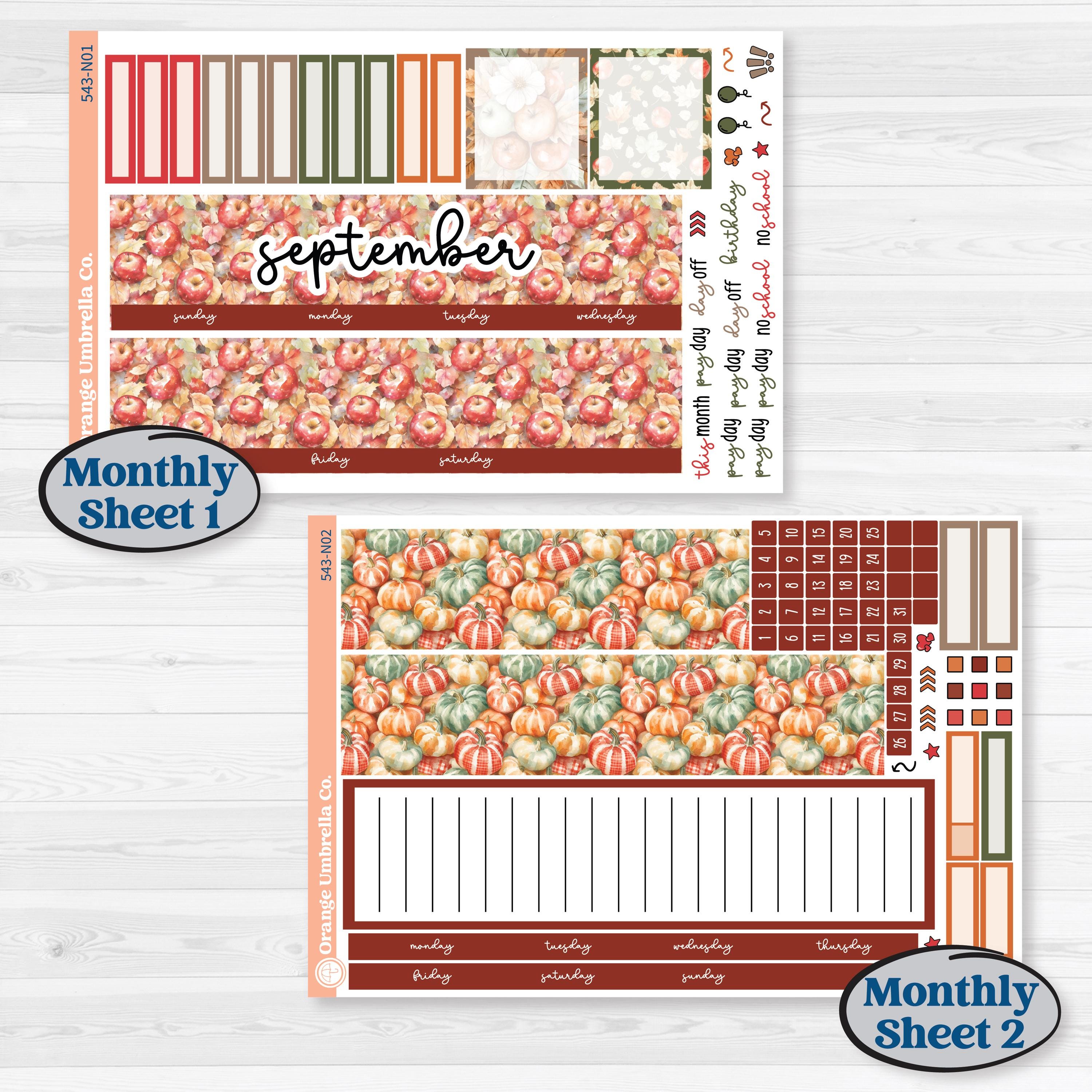 Apple Harvest Planner Kit | 7x9 Erin Condren Life Planner Monthly & Dashboard Sticker Kit | Apple Crisp | KIT-543-N