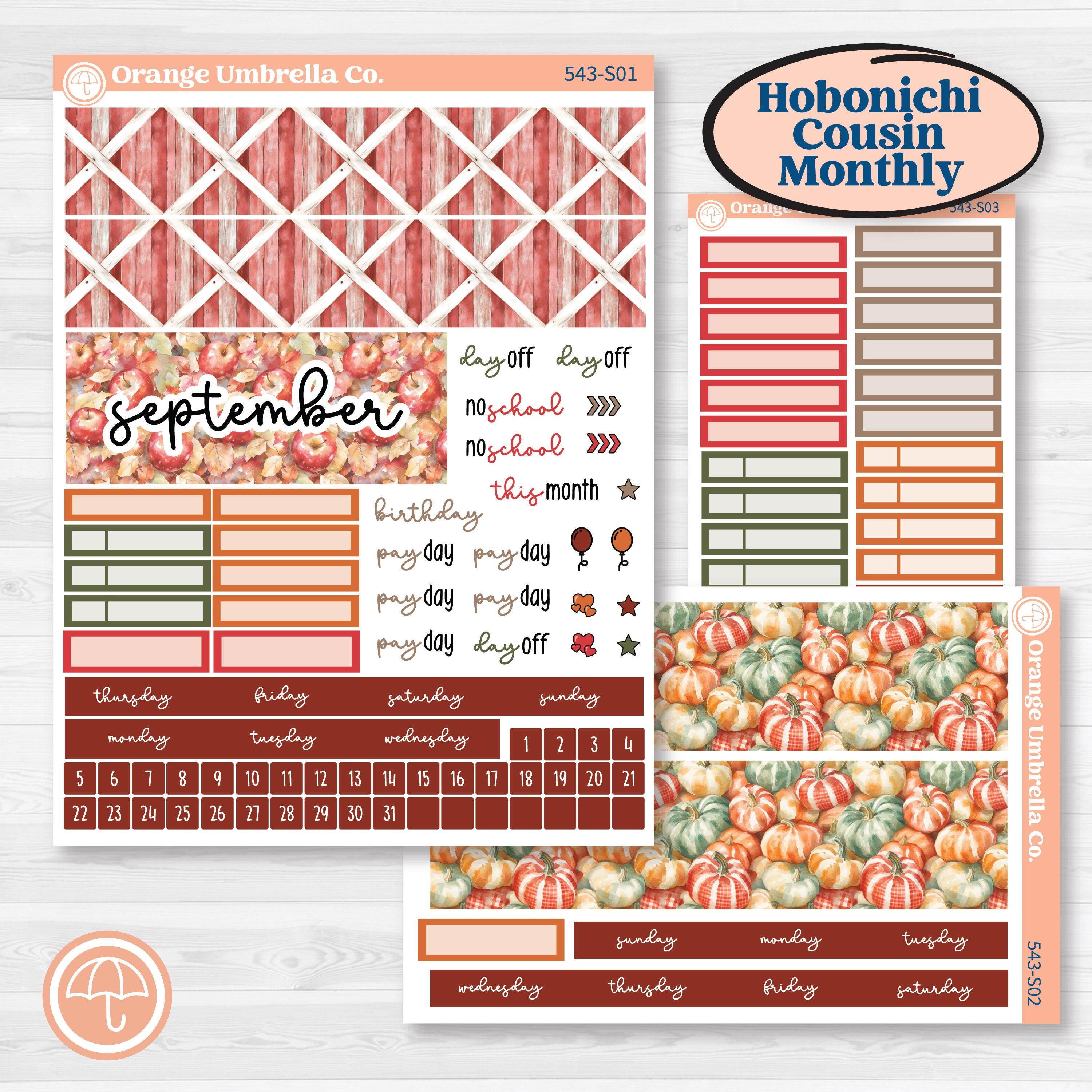 Apple Harvest Planner Kit | Hobonichi Cousin Monthly Planner Kit Stickers | Apple Crisp | KIT-543-S