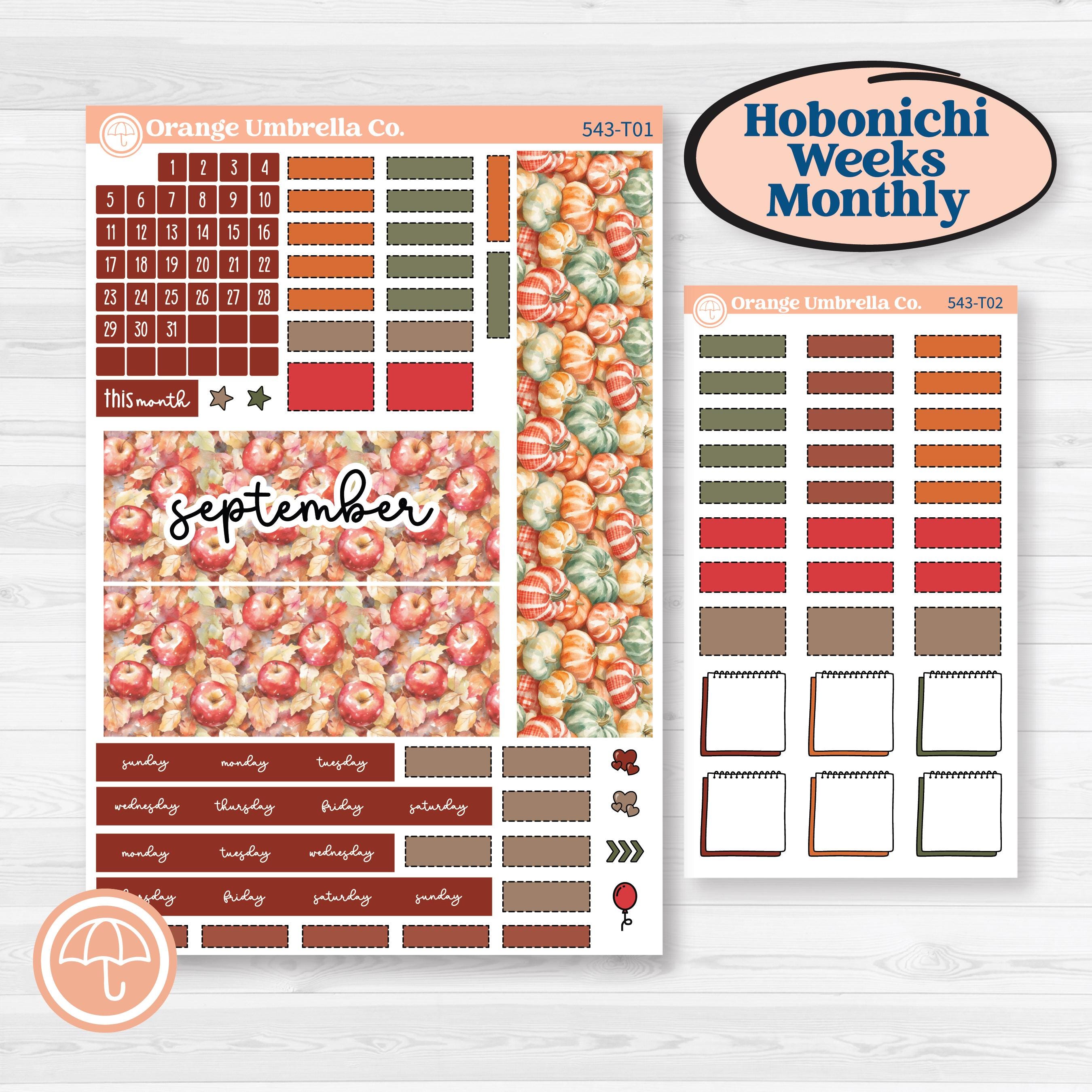 Apple Harvest Planner Kit | Hobonichi Weeks Monthly Planner Kit Stickers | Apple Crisp | KIT-543-T