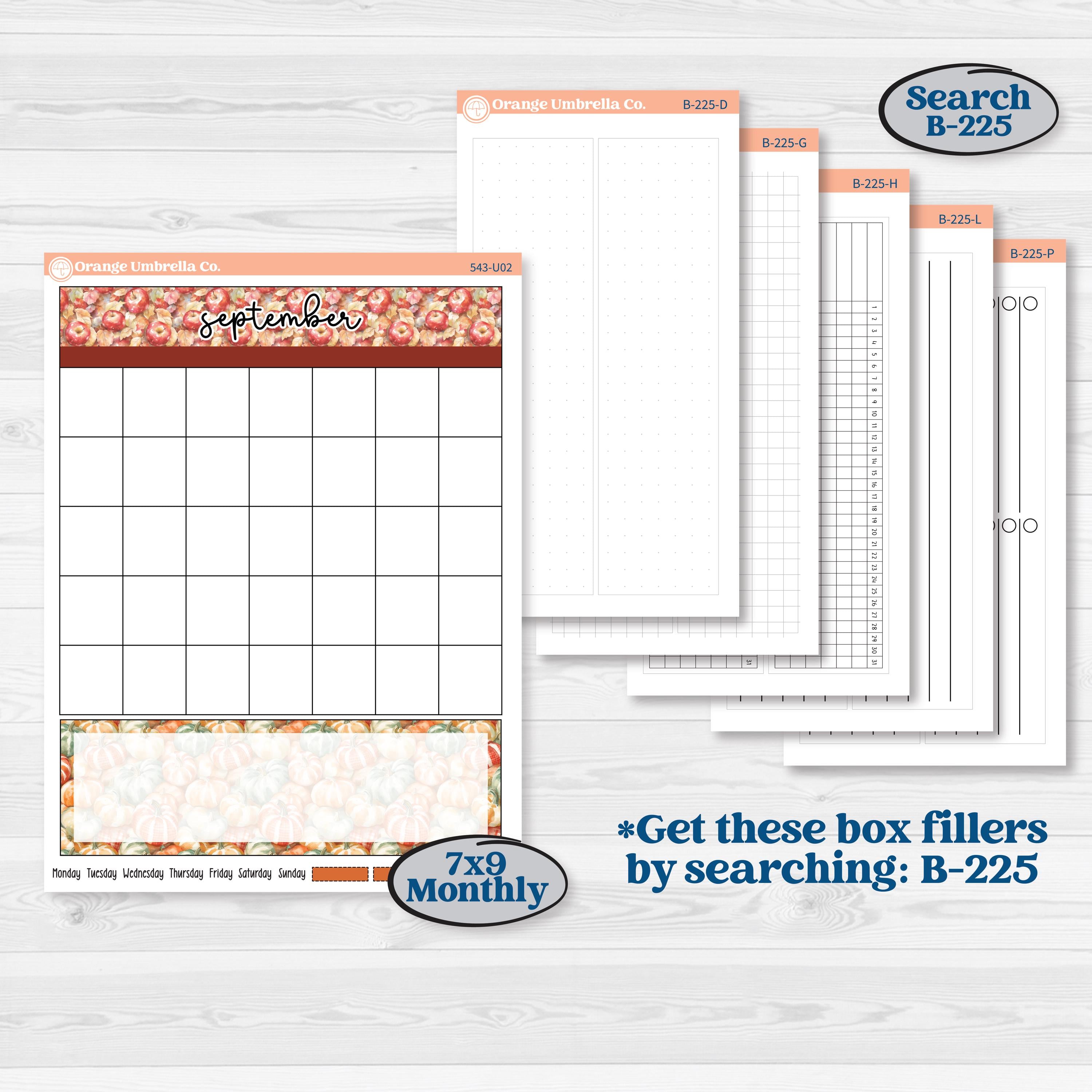 Apple Harvest | A5 or 7x9 Create Your Own Monthly Dashboard Universal | Monthly & Reading Log Sticker Kit | Apple Crisp | KIT-543-U