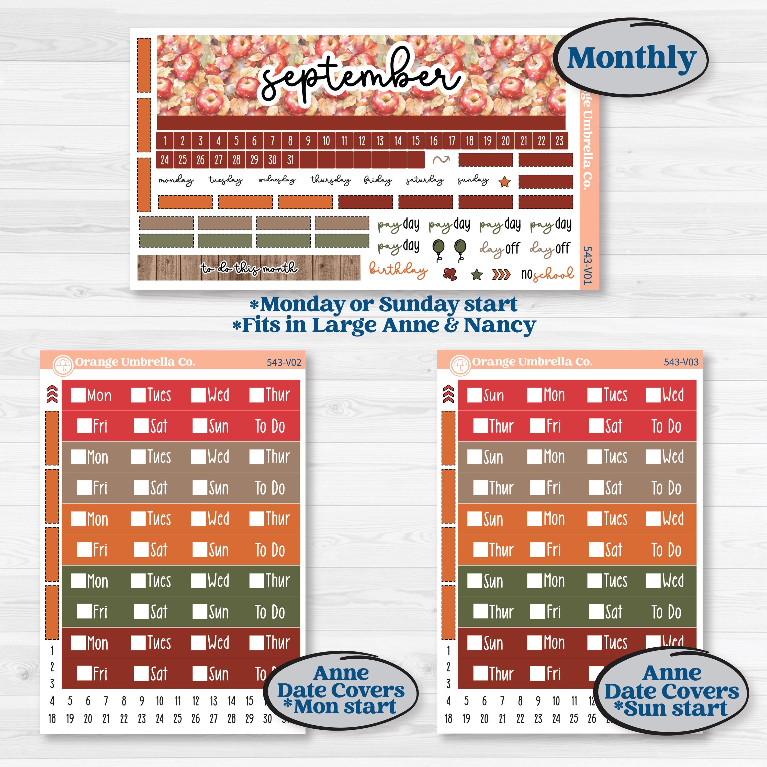 Apple Harvest Planner Kit | Laurel Denise Nancy Large & Anne Large Planner Kit Stickers | Apple Crisp | KIT-543-V