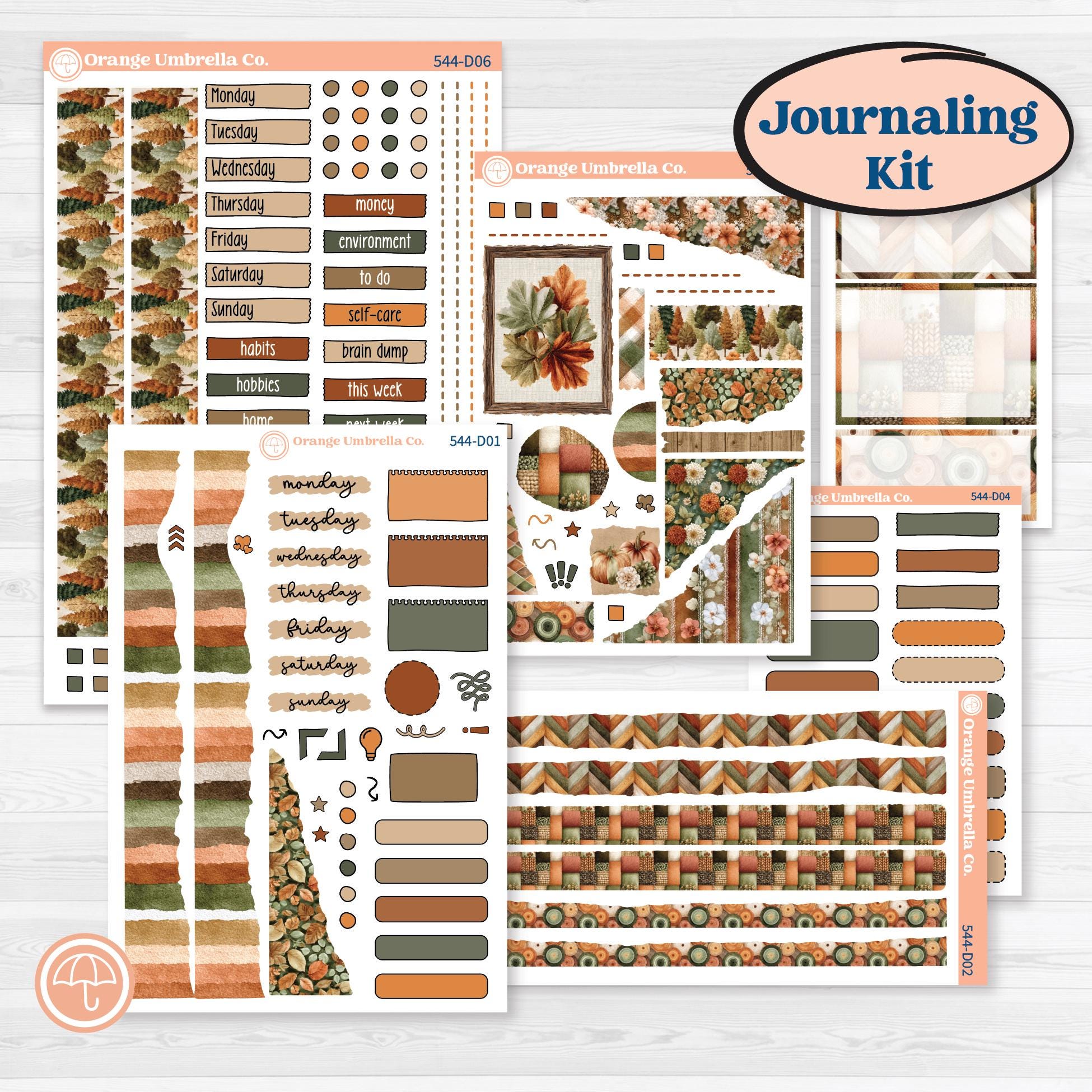 Autumn Woodland Planner Kit | Journaling or Scrapbooking Kit | Creative Junk Journal Planner Stickers | Autumn Stroll | KIT-544-D