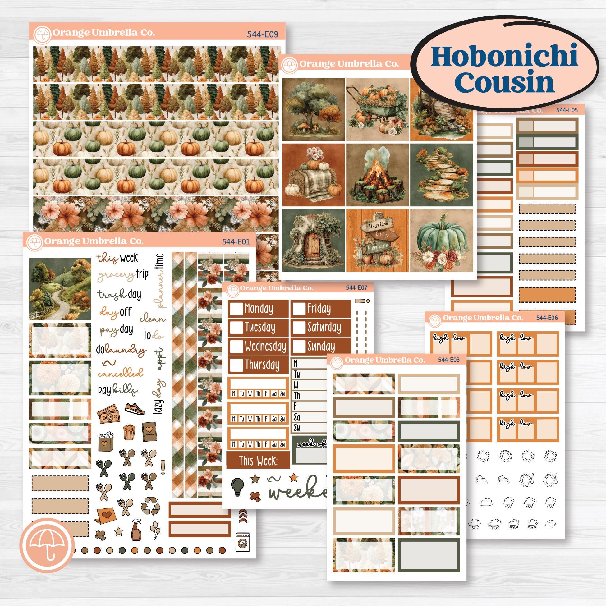 Autumn Woodland Planner Kit | Hobonichi Cousin Weekly & Daily Planner Kit Stickers | Autumn Stroll | KIT-544-E
