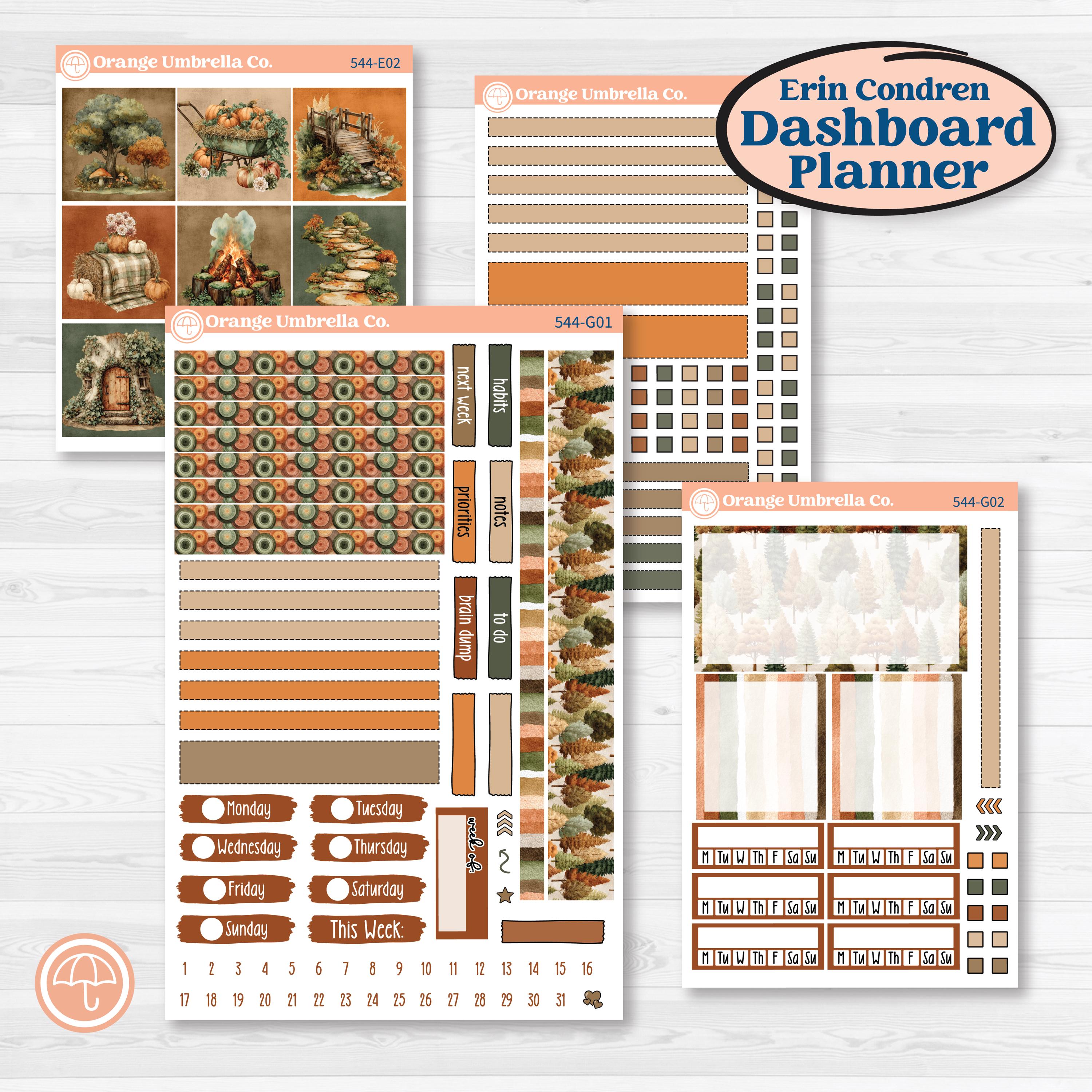 Autumn Woodland Planner Kit | Erin Condren 7x9 Weekly Dashboard Planner Kit Stickers | Autumn Stroll | KIT-544-G