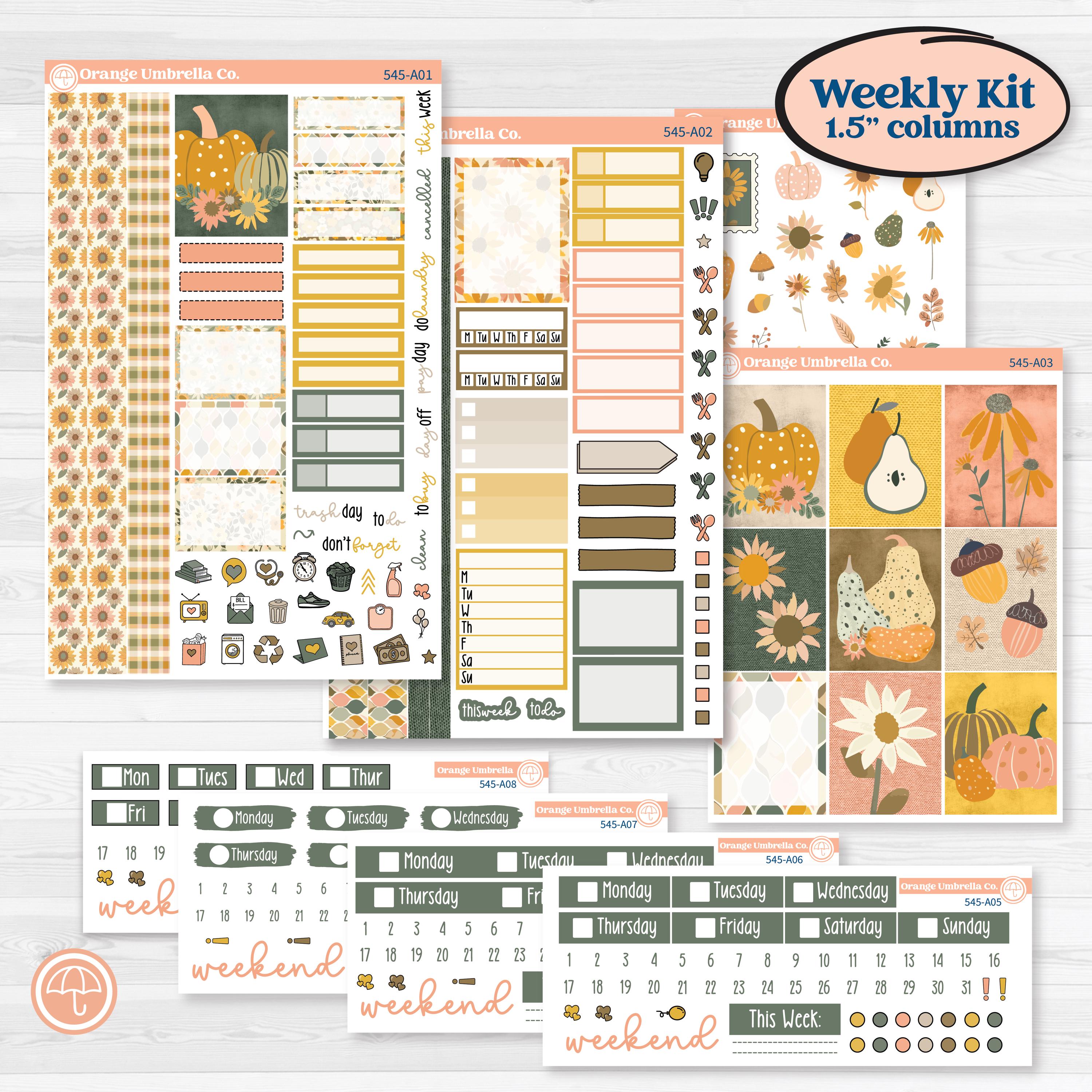 Pumpkin Patch Stickers | Weekly Sticker Kit for Vertical Planners like Erin Condren | Oh My Gourd | KIT-545-A