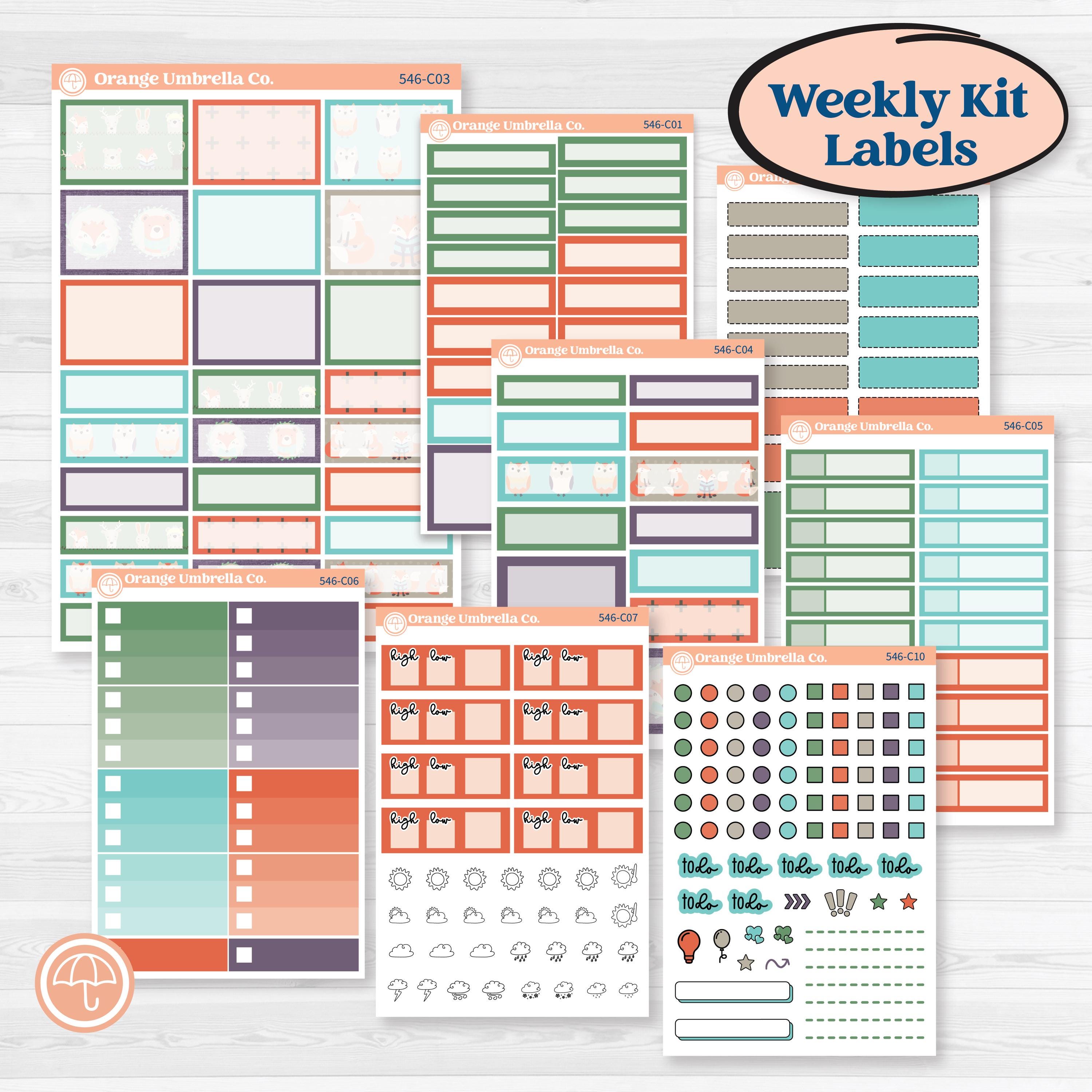 Woodland Animals Kit | Weekly Add-On Labels Planner Kit Stickers | Forest Fluffs | KIT-546-C